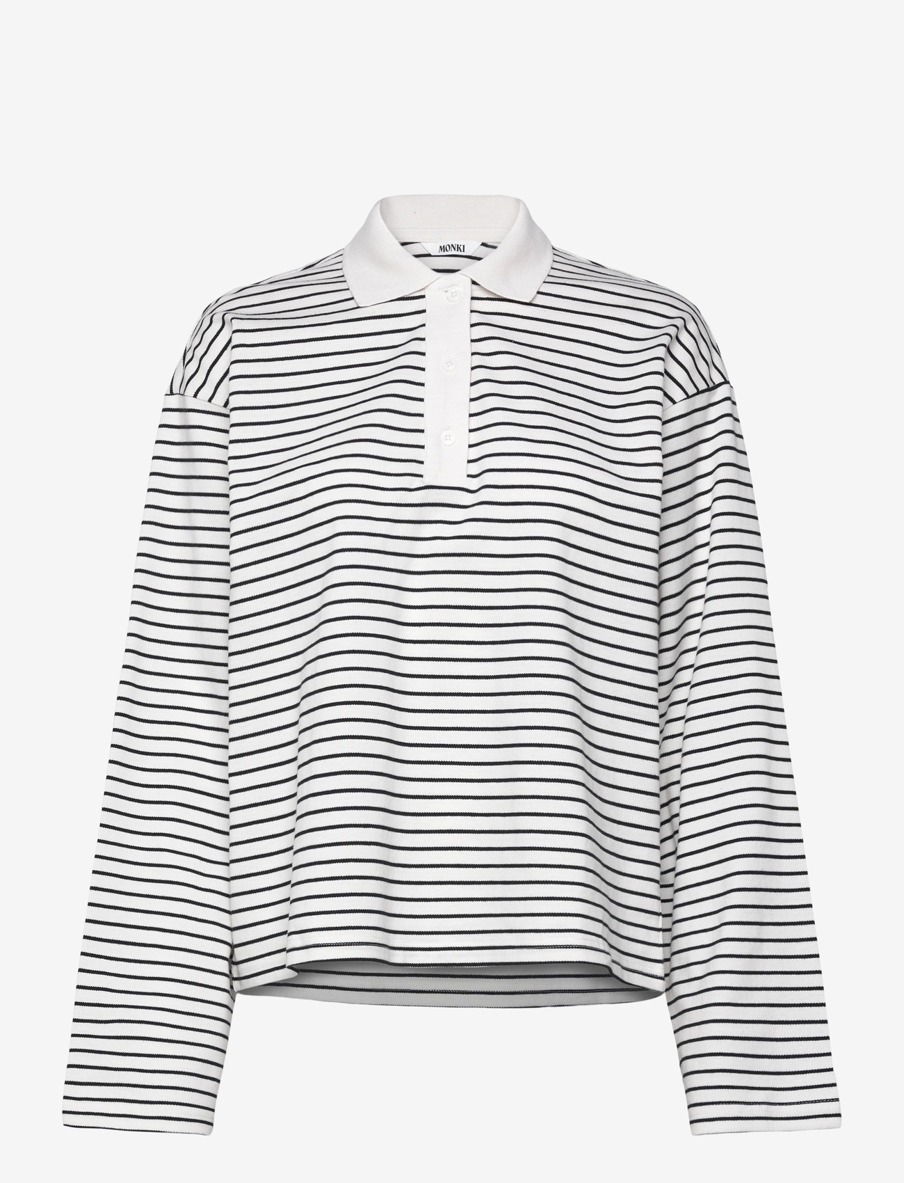 Monki - Long-Sleeved Cotton Polo Top - pikéer - white light - 0