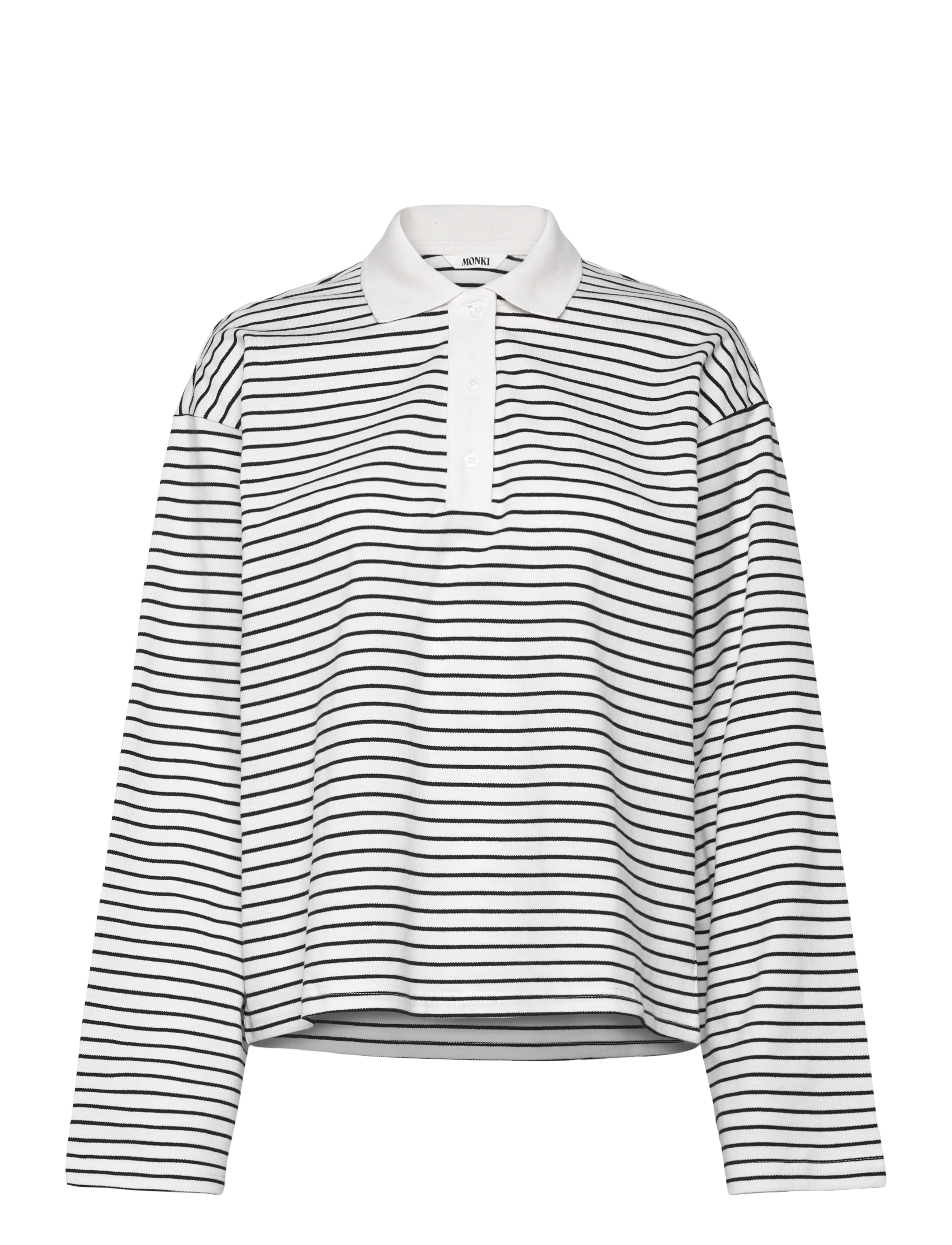 Long-Sleeved Cotton Polo Top - WHITE LIGHT