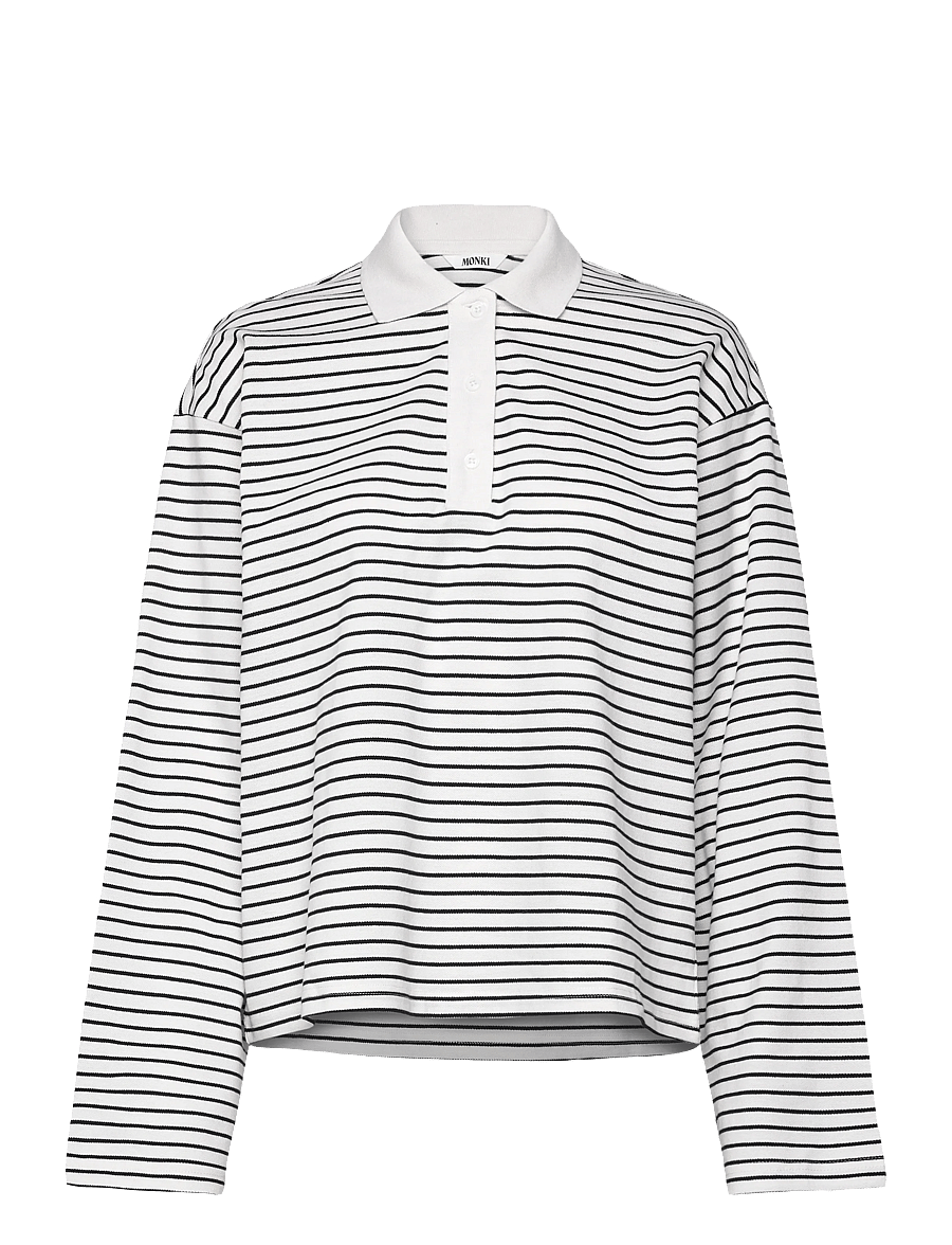 Monki - Long-Sleeved Cotton Polo Top - polo shirts - white light - 0