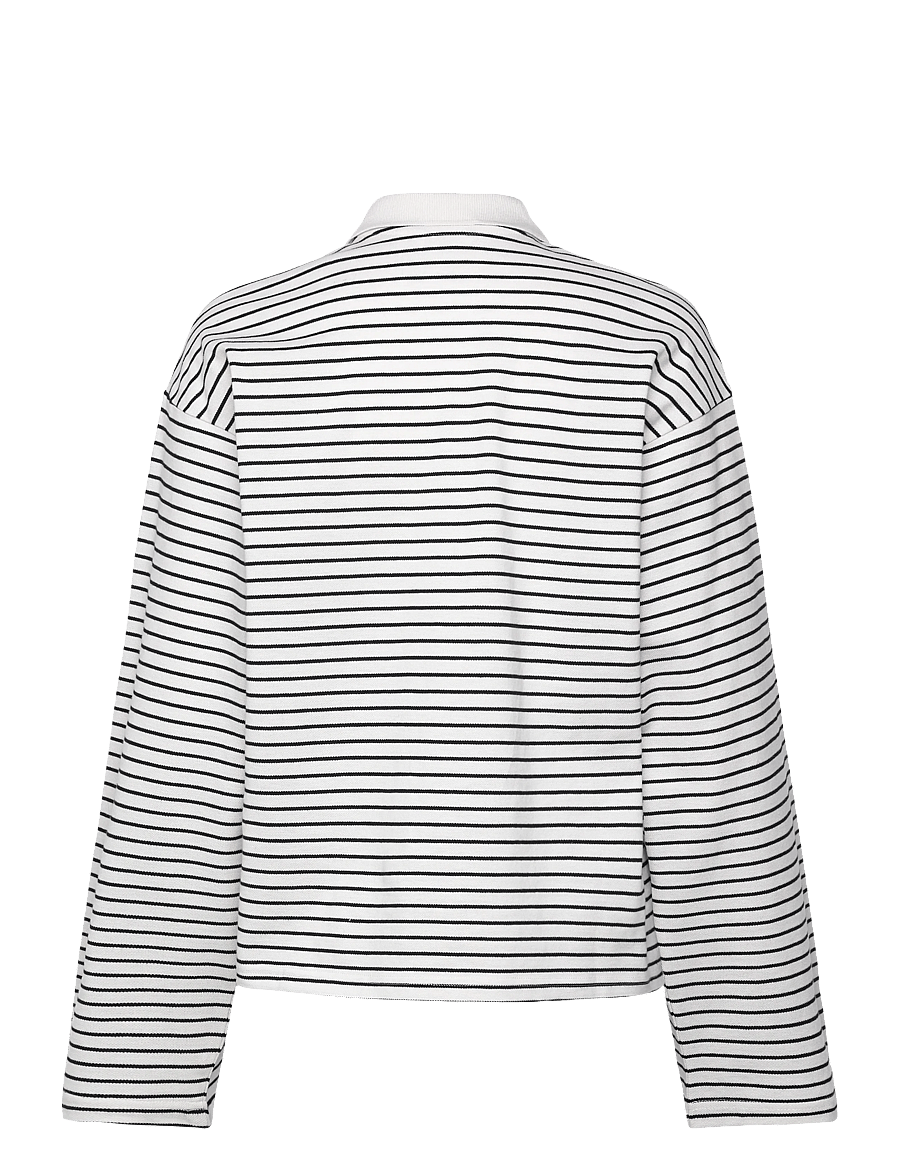 Monki - Long-Sleeved Cotton Polo Top - polo shirts - white light - 1