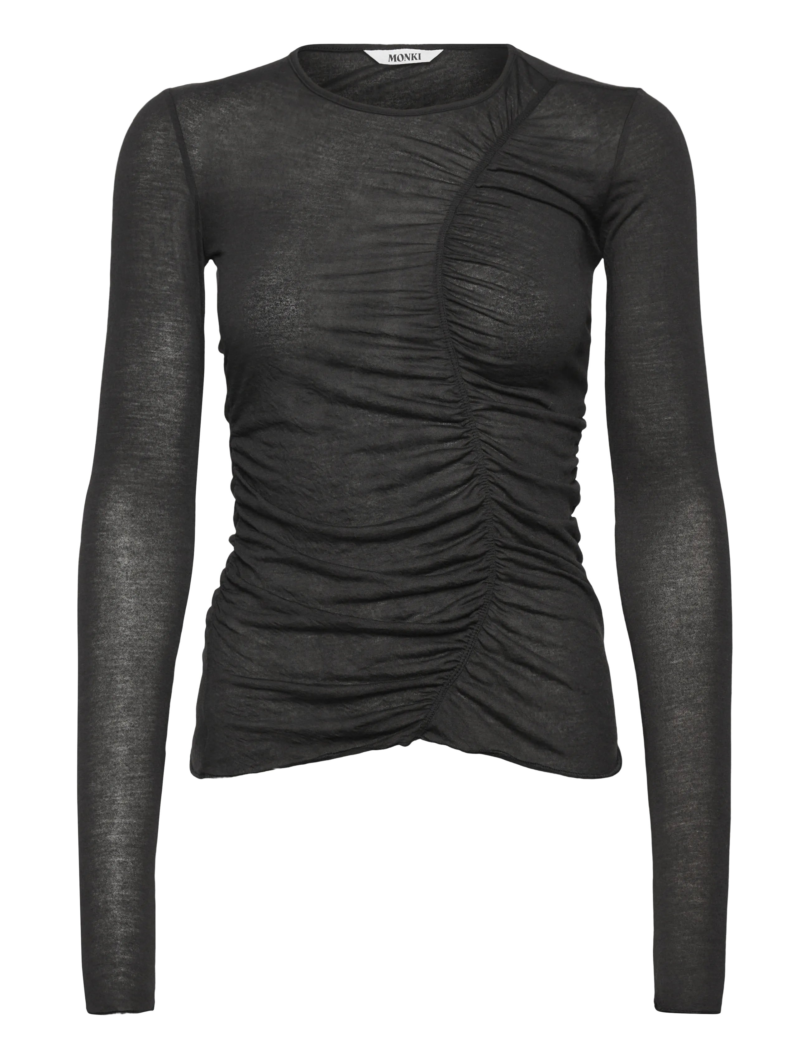 Monki Gathered LS top - T-Shirts & Tops - BLACK DARK / black