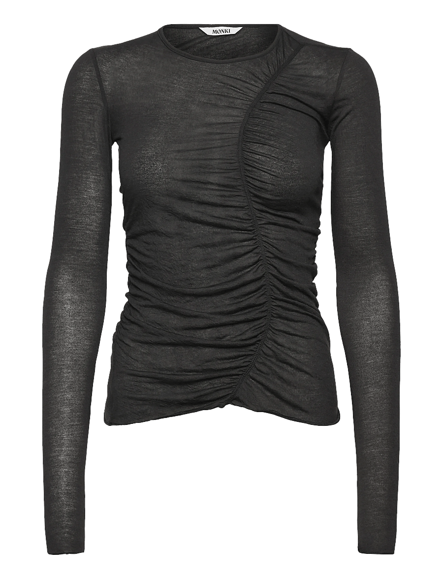 Monki - Gathered LS top - langærmede toppe - black dark - 0