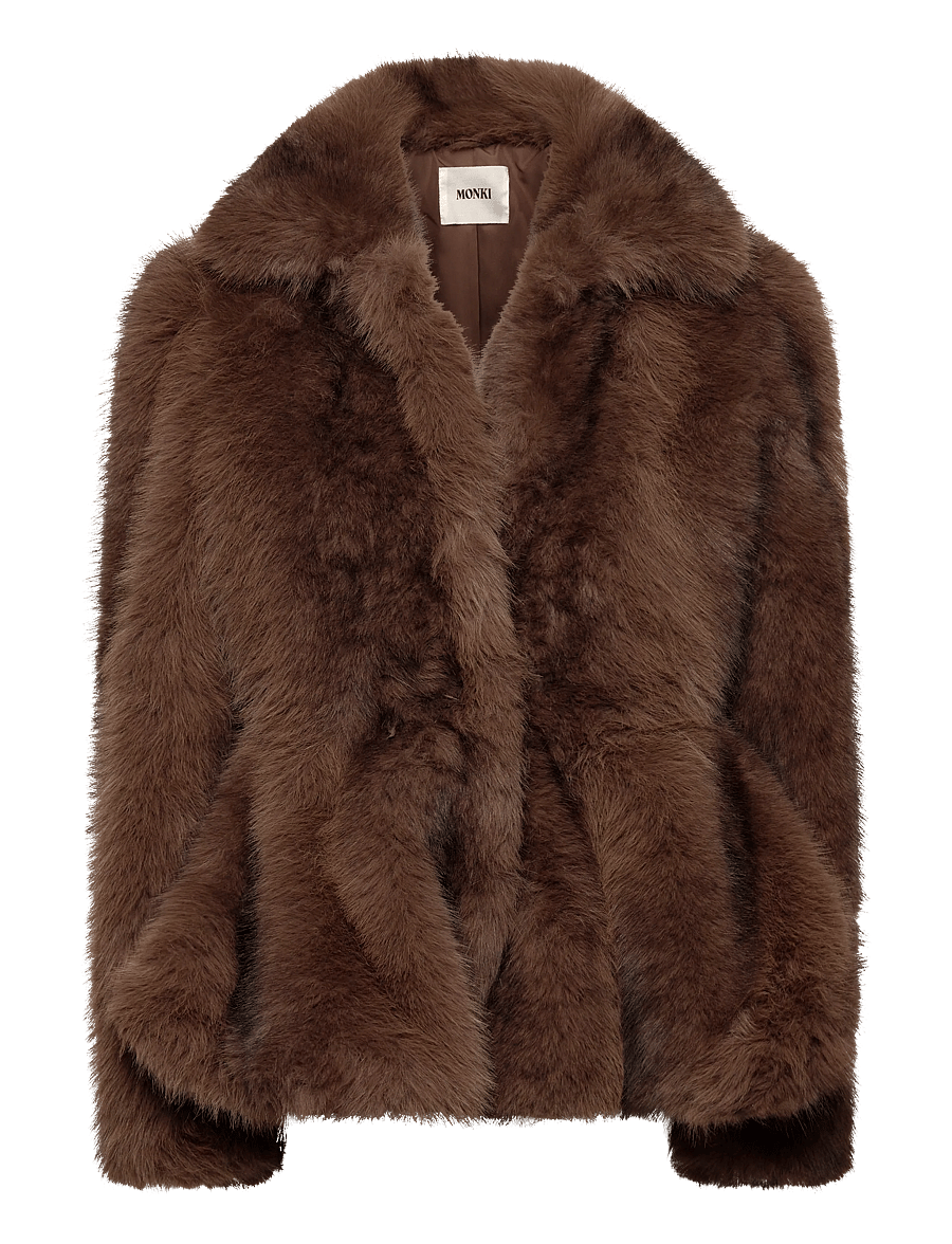 Monki - Faux Fur Peplum Jacket - kunstpelz - brown dark - 0