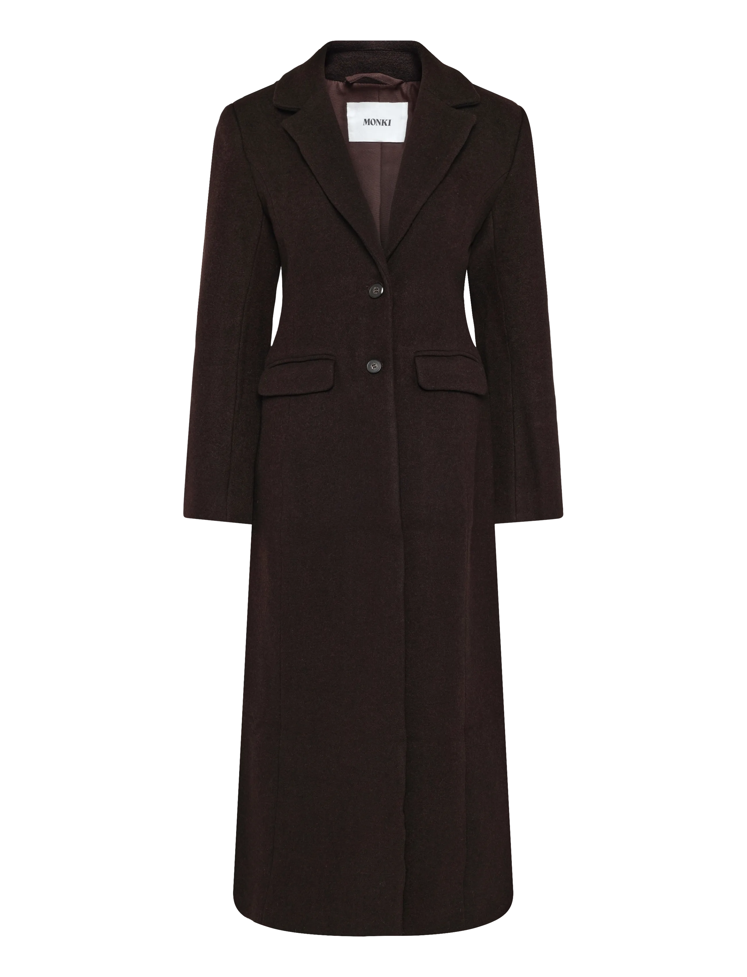 Monki Long Single-Breasted Slim Fit Coat - Büromode - BROWN DARK / brown