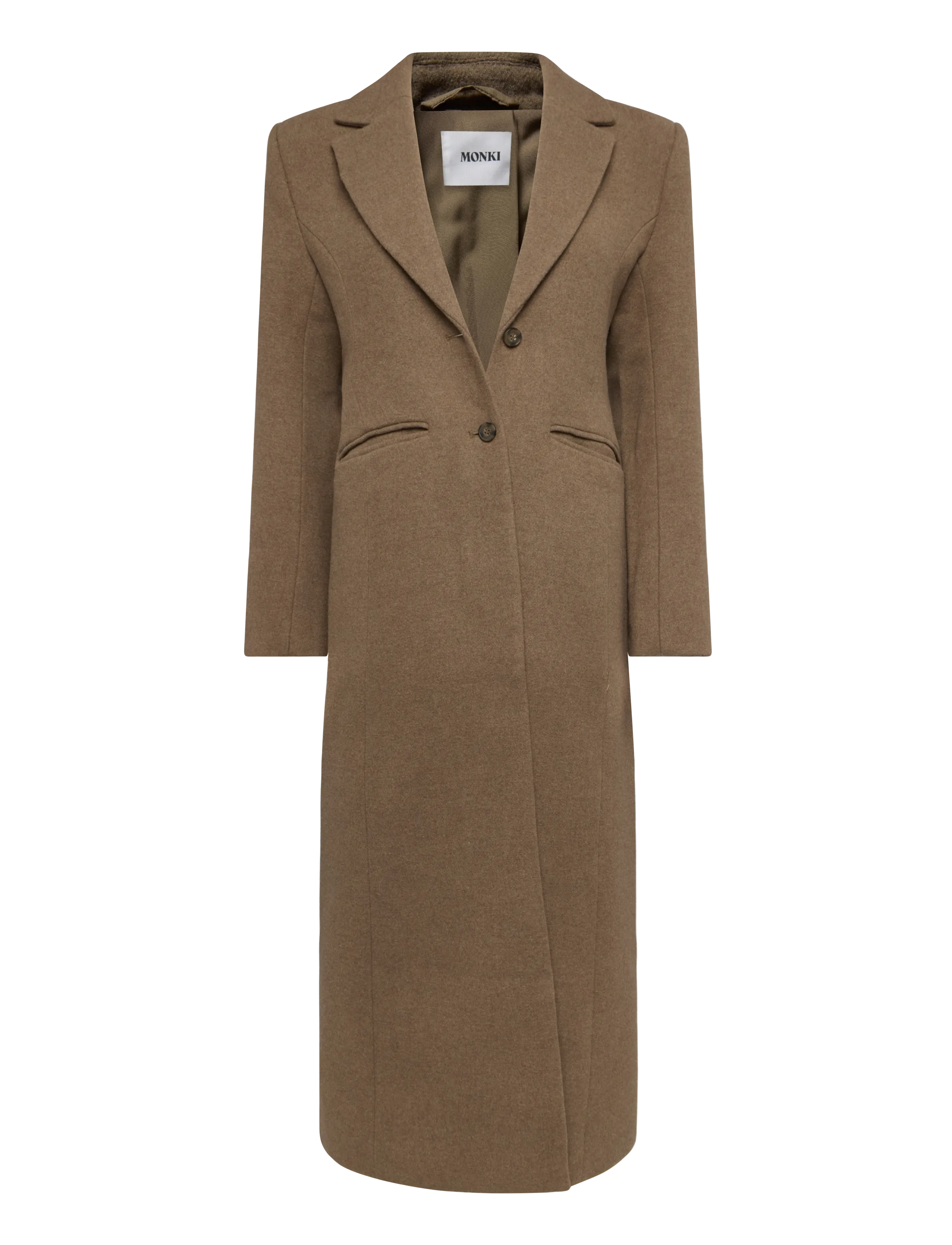 Monki Long Single-Breasted Slim Fit Coat - Jakkar og yfirhafnir - BROWN MEDIUM DUSTY / brown