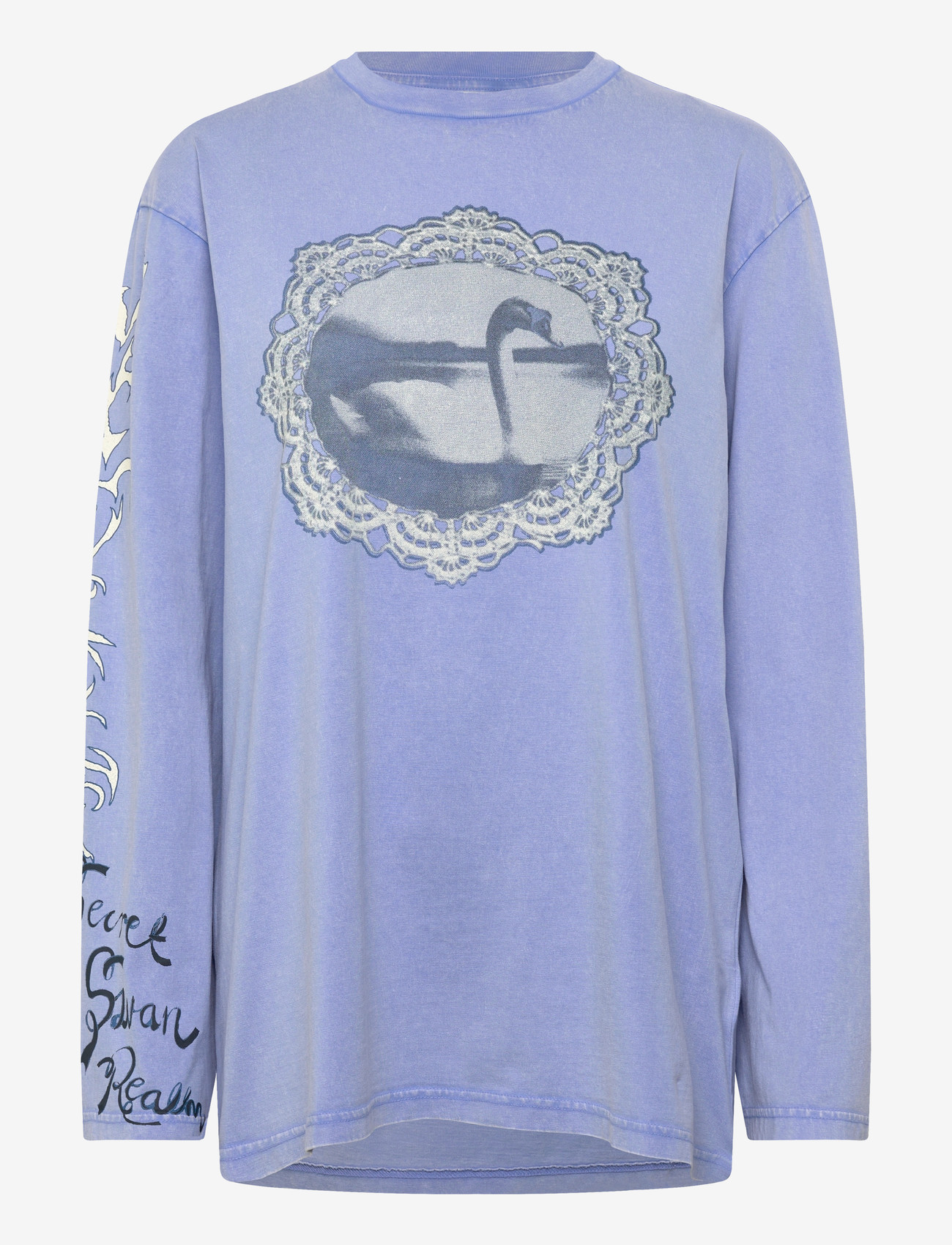 Monki - Printed Long-Sleeved Cotton T-shirt - langærmede toppe - blue medium - 0