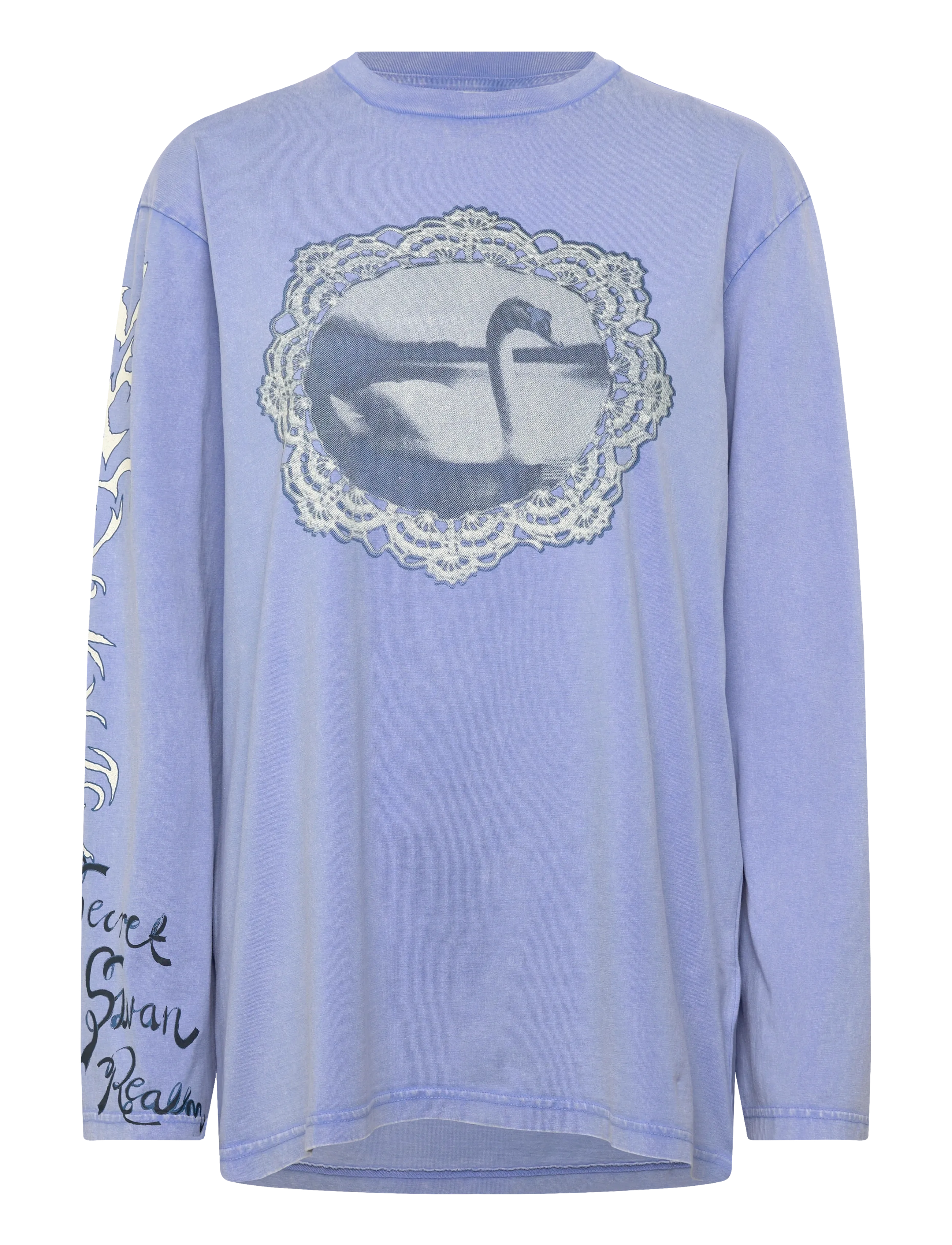 Monki Printed Long-Sleeved Cotton T-shirt - Transitional Layering - BLUE MEDIUM / purple