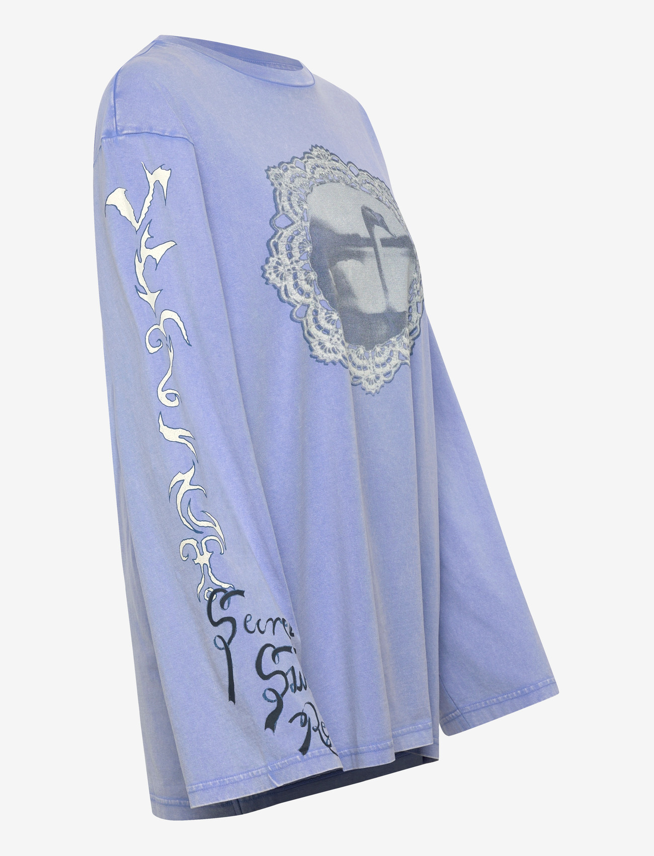 Monki - Printed Long-Sleeved Cotton T-shirt - langærmede toppe - blue medium - 2