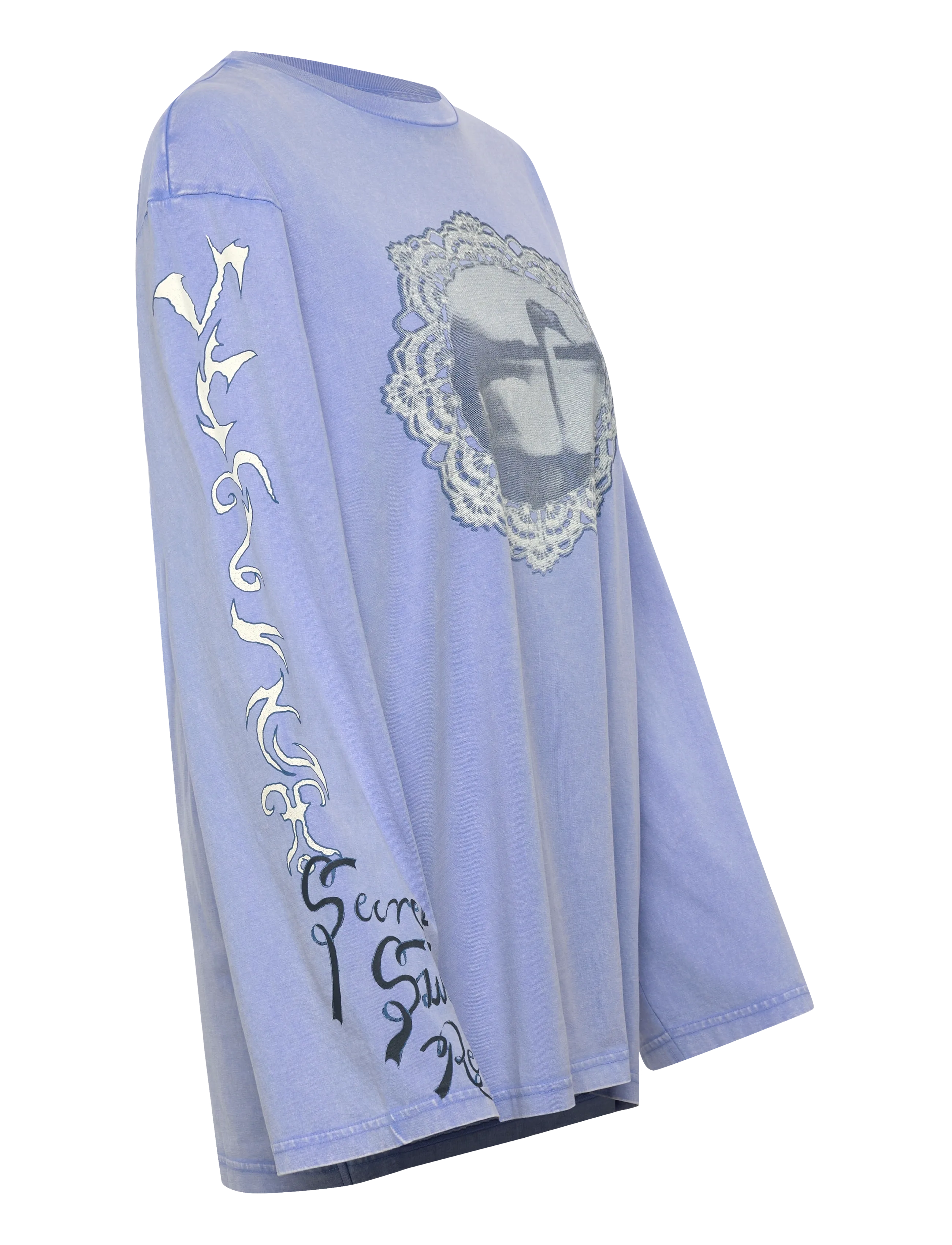 Monki - Printed Long-Sleeved Cotton T-shirt - blue medium - 2