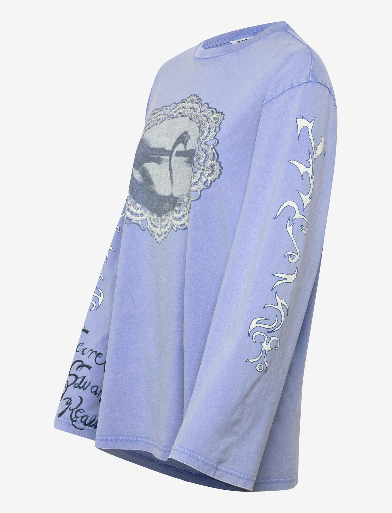 Monki - Printed Long-Sleeved Cotton T-shirt - langærmede toppe - blue medium - 3