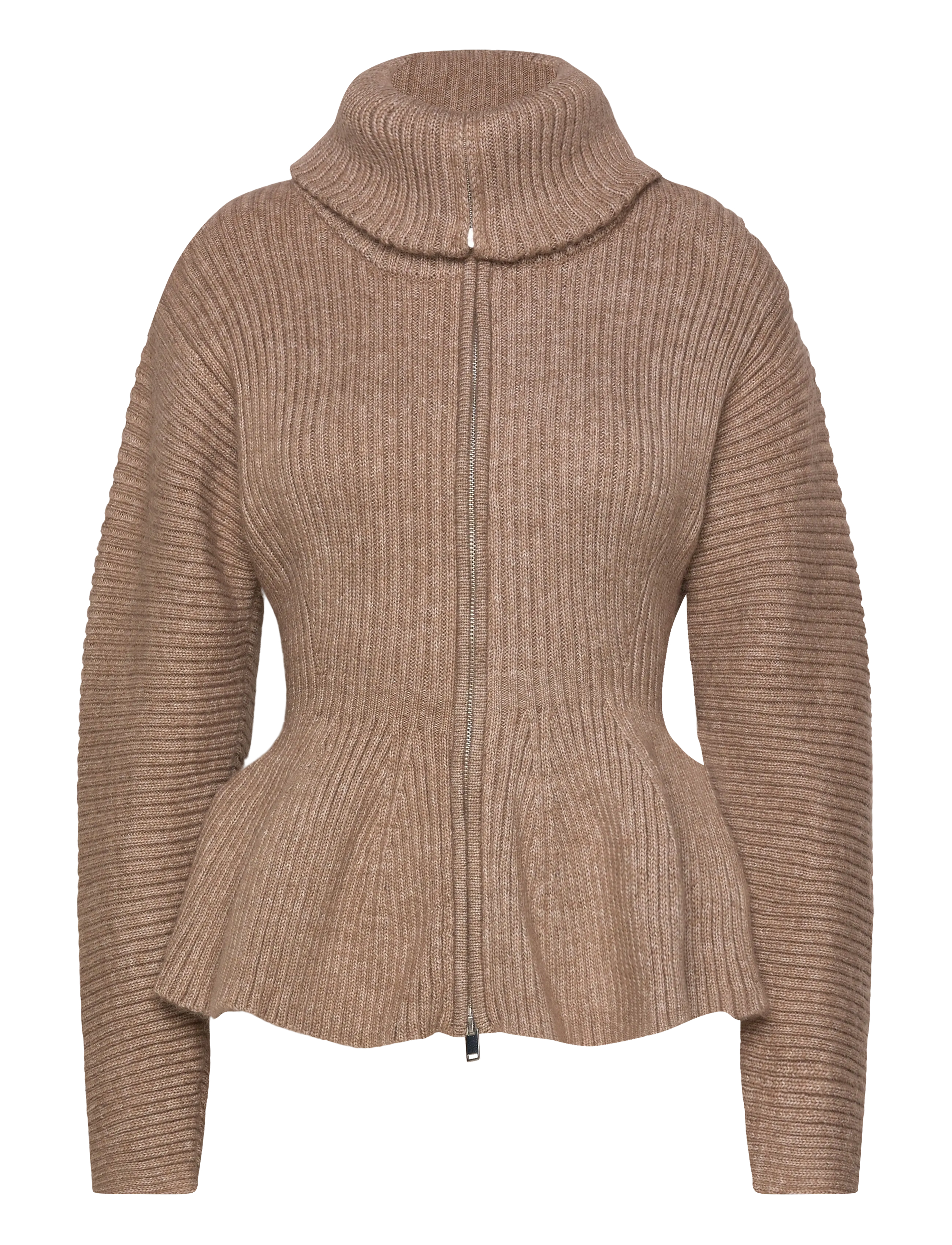 Monki Rib Knit Peplum Zip Sweater, Kvinder, Peplum Strik Cardigan Med Lynlås, Beige, Str: XXS