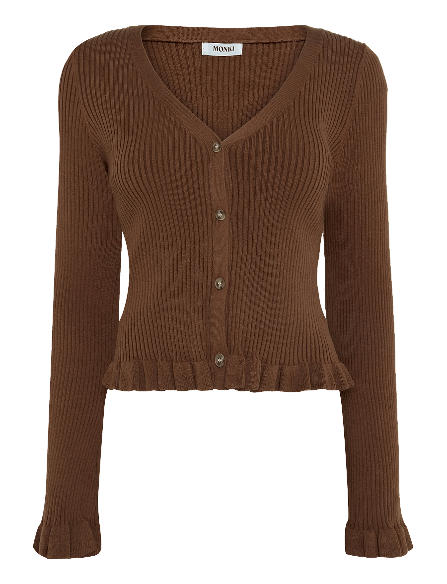 Monki - V-Neck Knitted Cardigan - strickjacken - brown medium dusty - 0