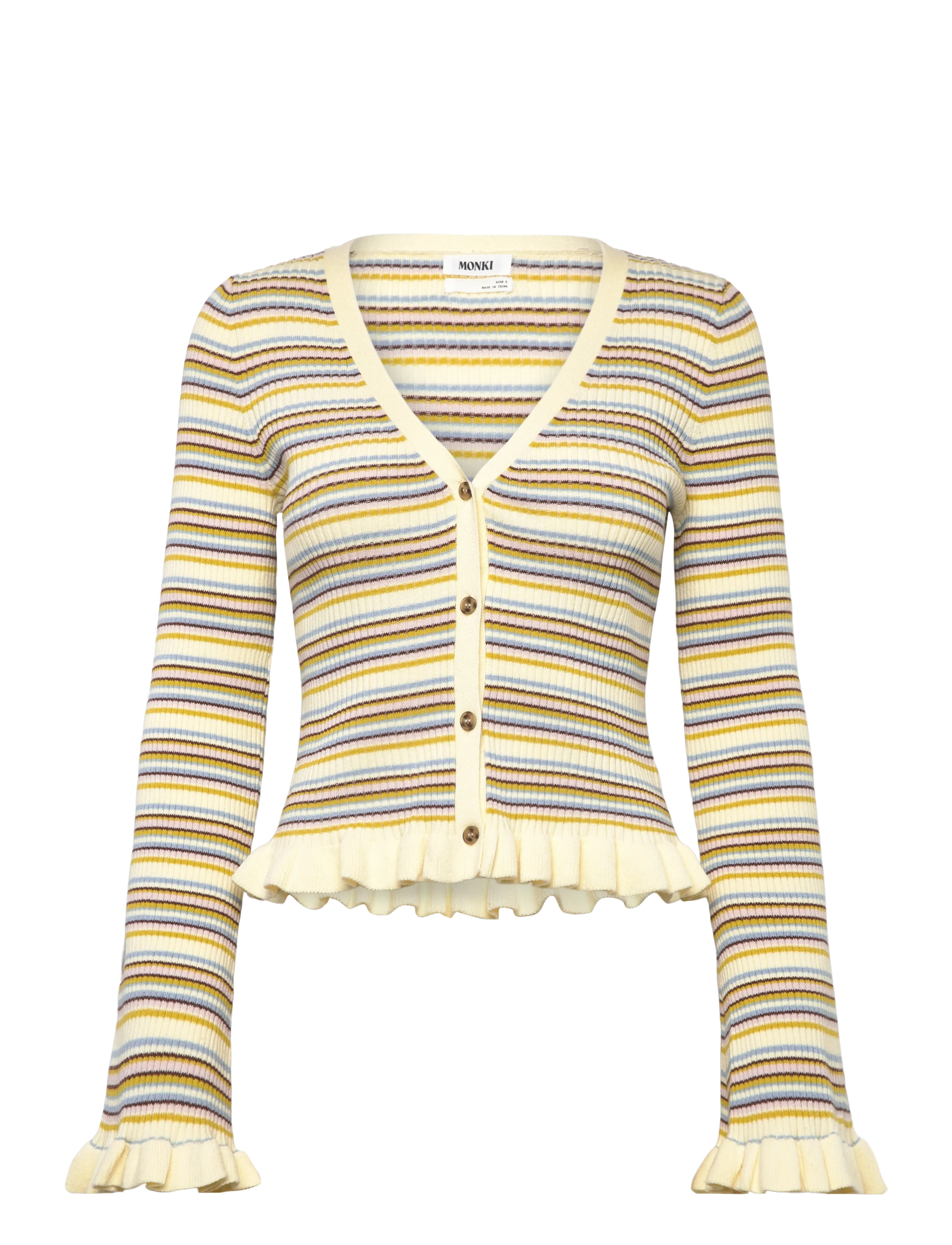 Monki Flouncy button up cardigan - Modetrends - YELLOW DUSTY LIGHT / multi