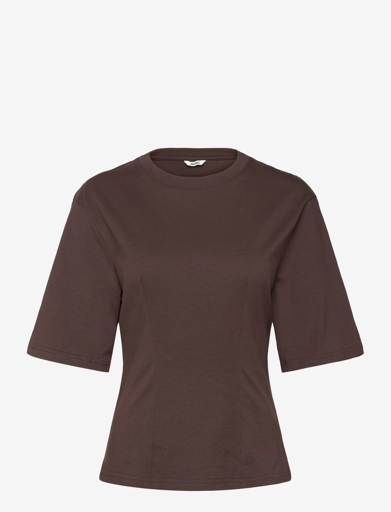 Monki - Fitted Dart Detail T-shirt - t-shirts - brown dark - 0
