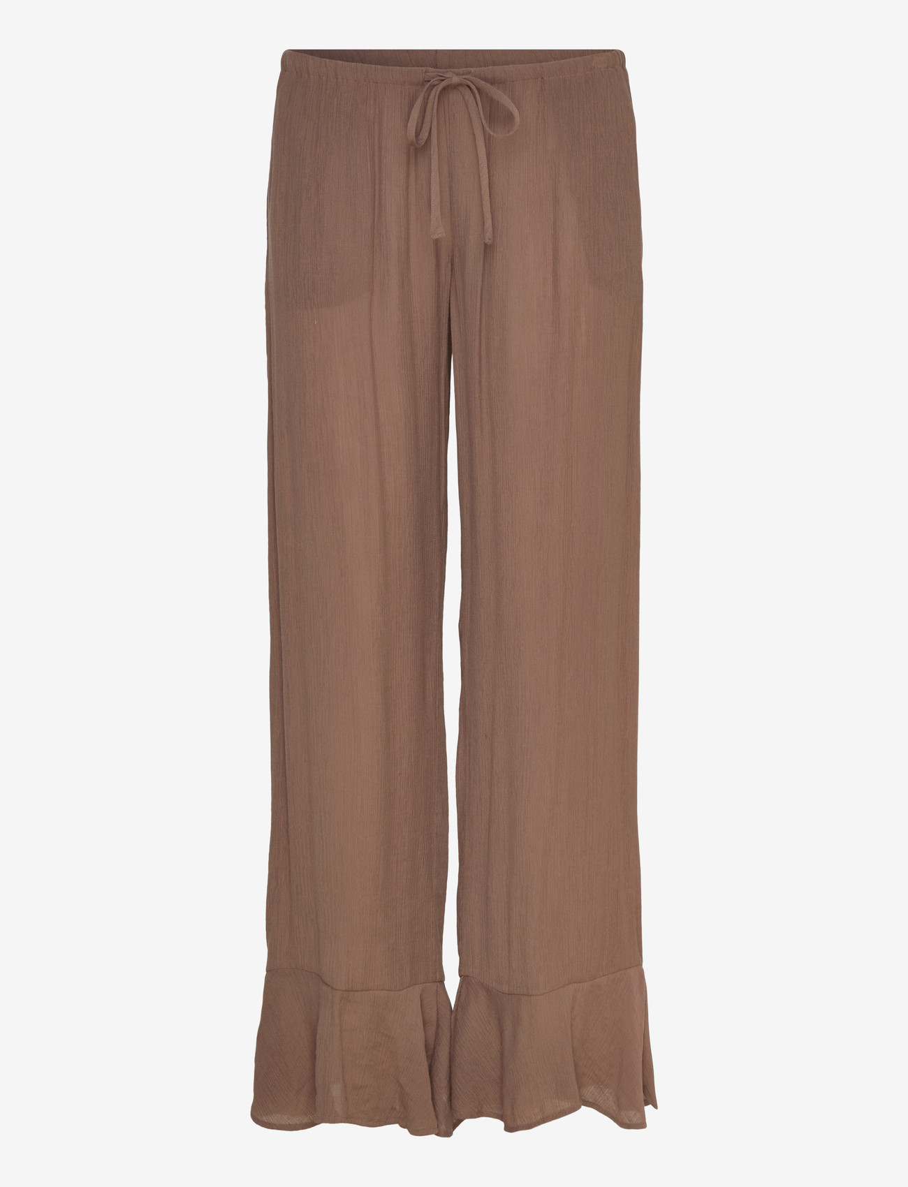 Monki - Mid Rise Loose Flounce Trousers - wide leg trousers - brown medium dusty - 1