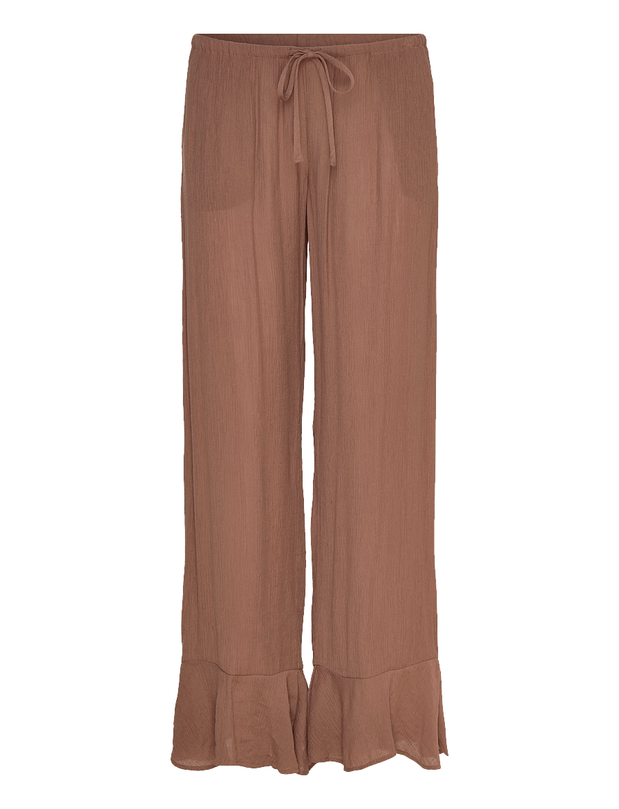 Monki - Mid Rise Loose Flounce Trousers - bikses ar platām starām - brown medium dusty - 1