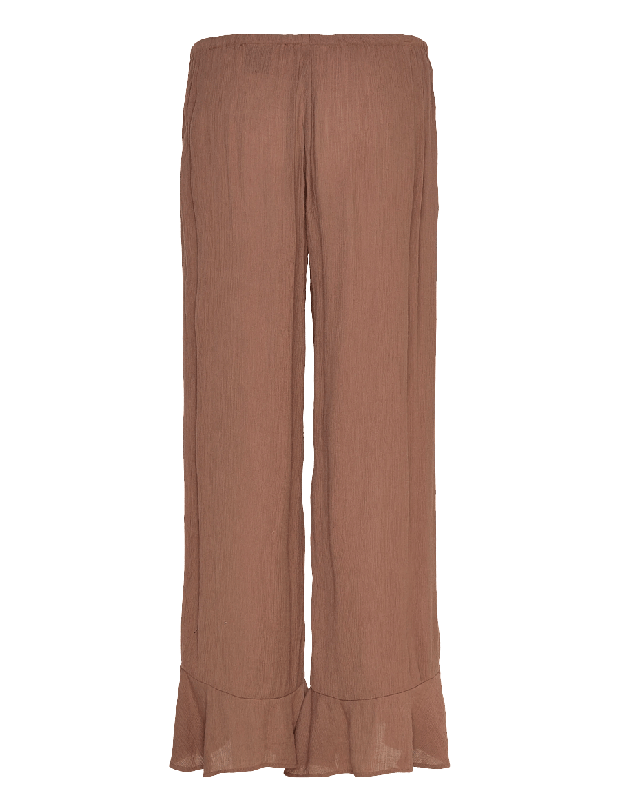 Monki - Mid Rise Loose Flounce Trousers - bikses ar platām starām - brown medium dusty - 2