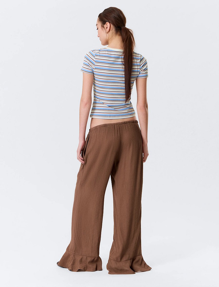 Monki - Mid Rise Loose Flounce Trousers - bikses ar platām starām - brown medium dusty - 5