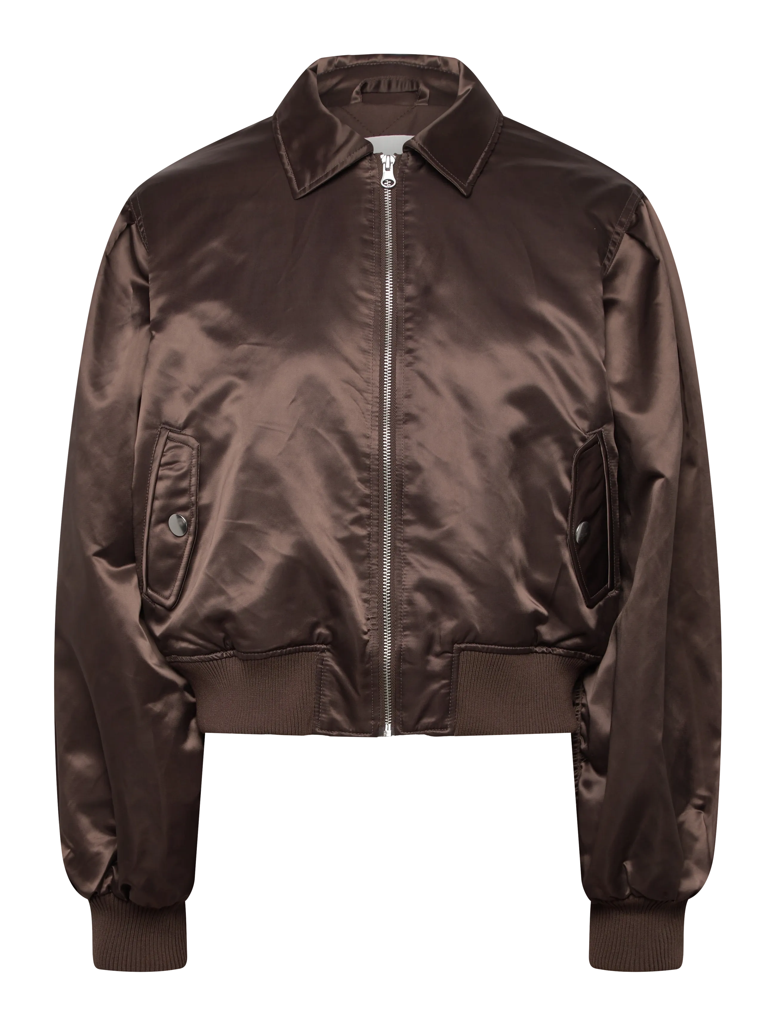 Monki Loose Nylon Bomber Jacket - Transitional Layering - BROWN DARK / brown