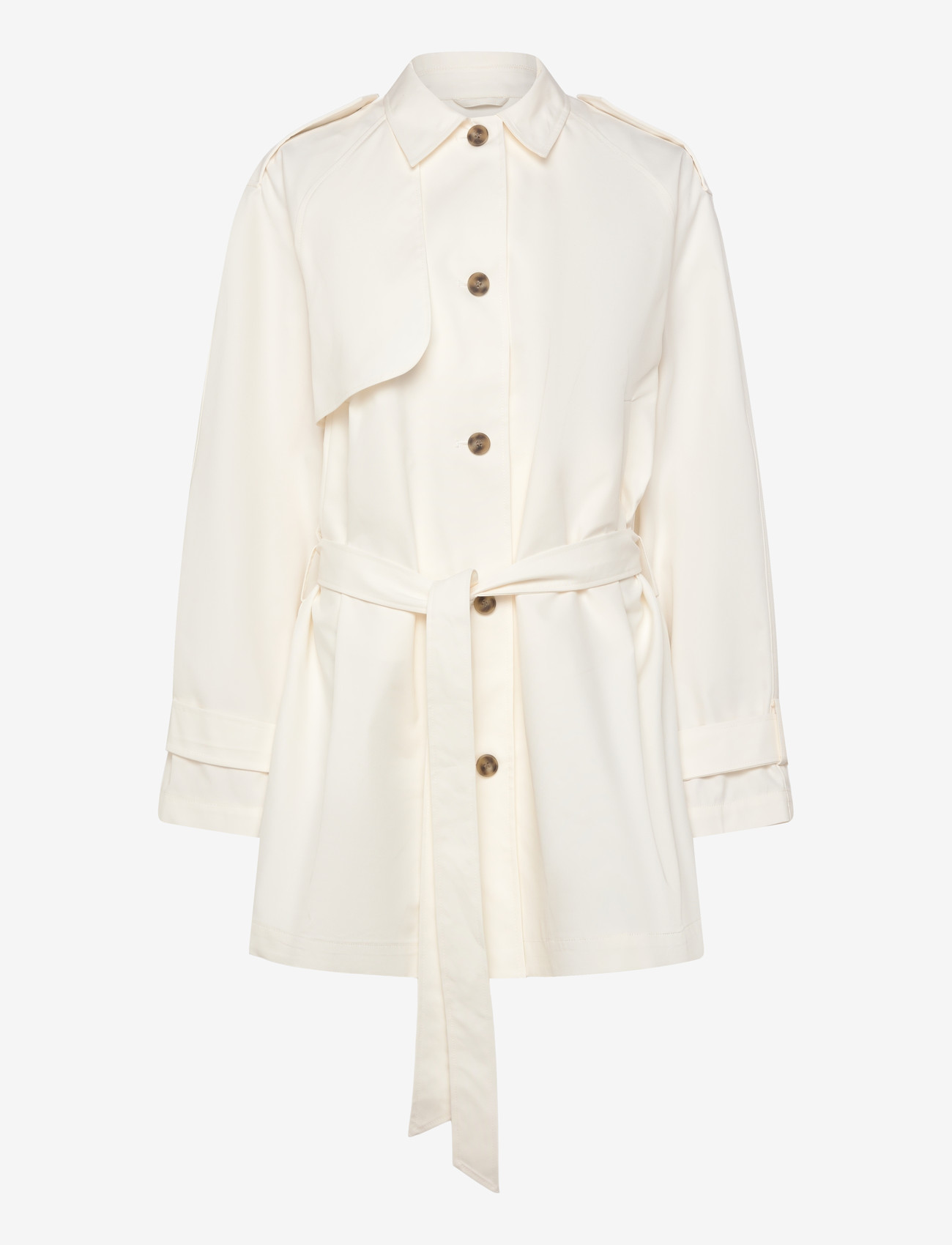 Monki - Short Loose Single-Breasted Trench Coat - trenchcoats - white dusty light - 0