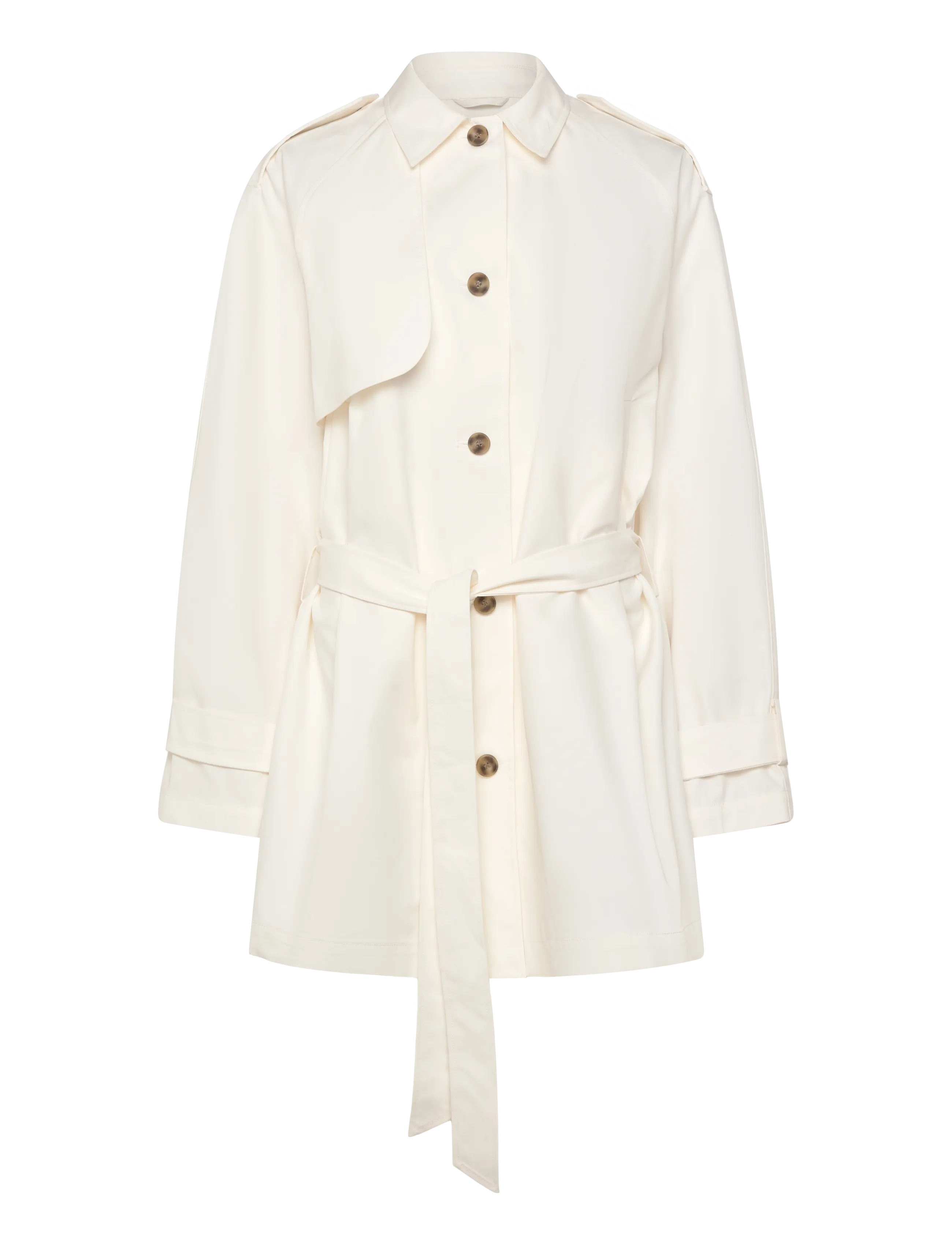 Monki Short Loose Single-Breasted Trench Coat - Vêtements - WHITE DUSTY LIGHT / cream