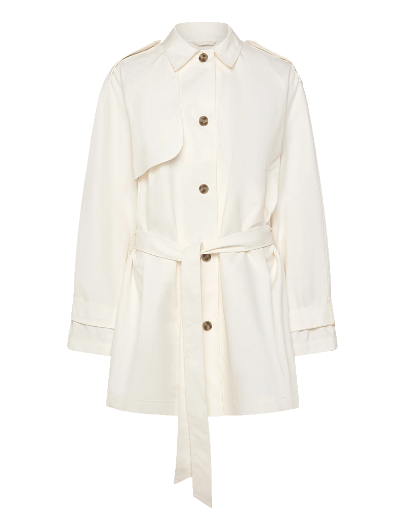 Monki - Short Loose Single-Breasted Trench Coat - trenchcoats - white dusty light - 0