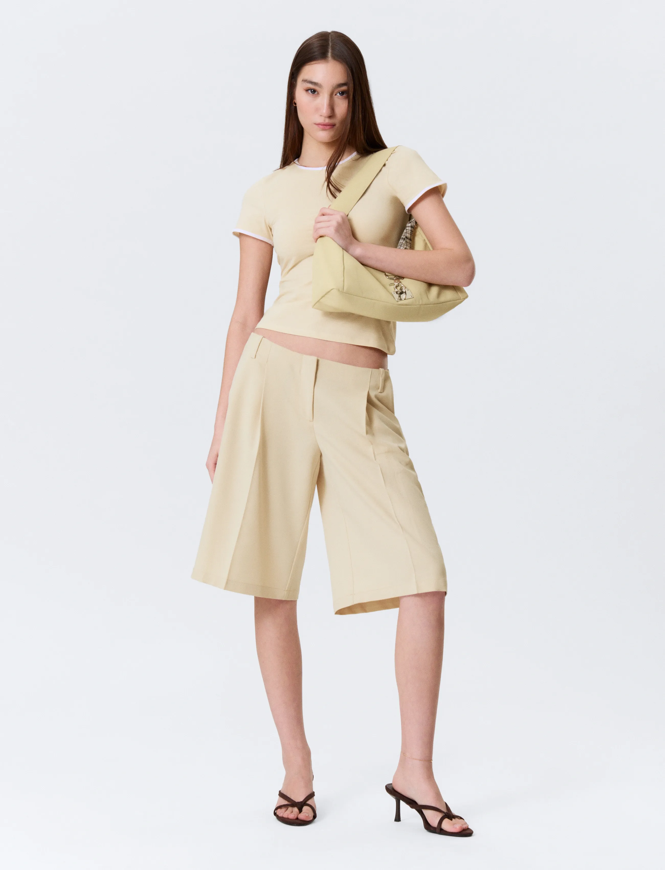 Monki Wide Jorts, Kvinder, Plisserede Vide Shorts, Beige, Str: 34