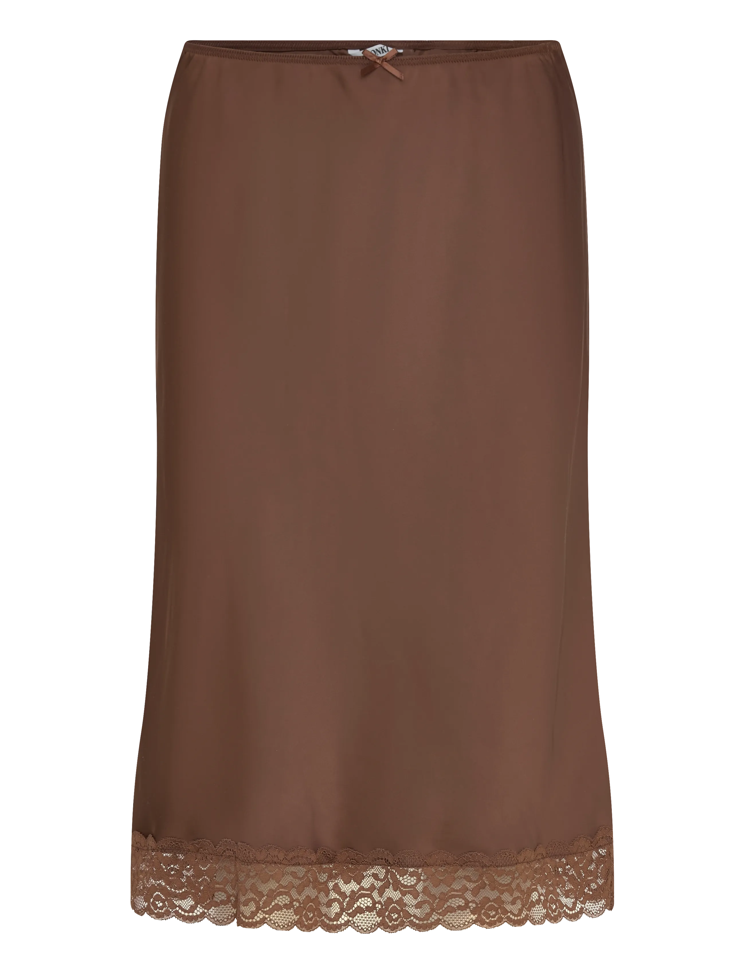 Monki Satin Lace Midi Skirt - Transitional Layering - BROWN DARK / brown