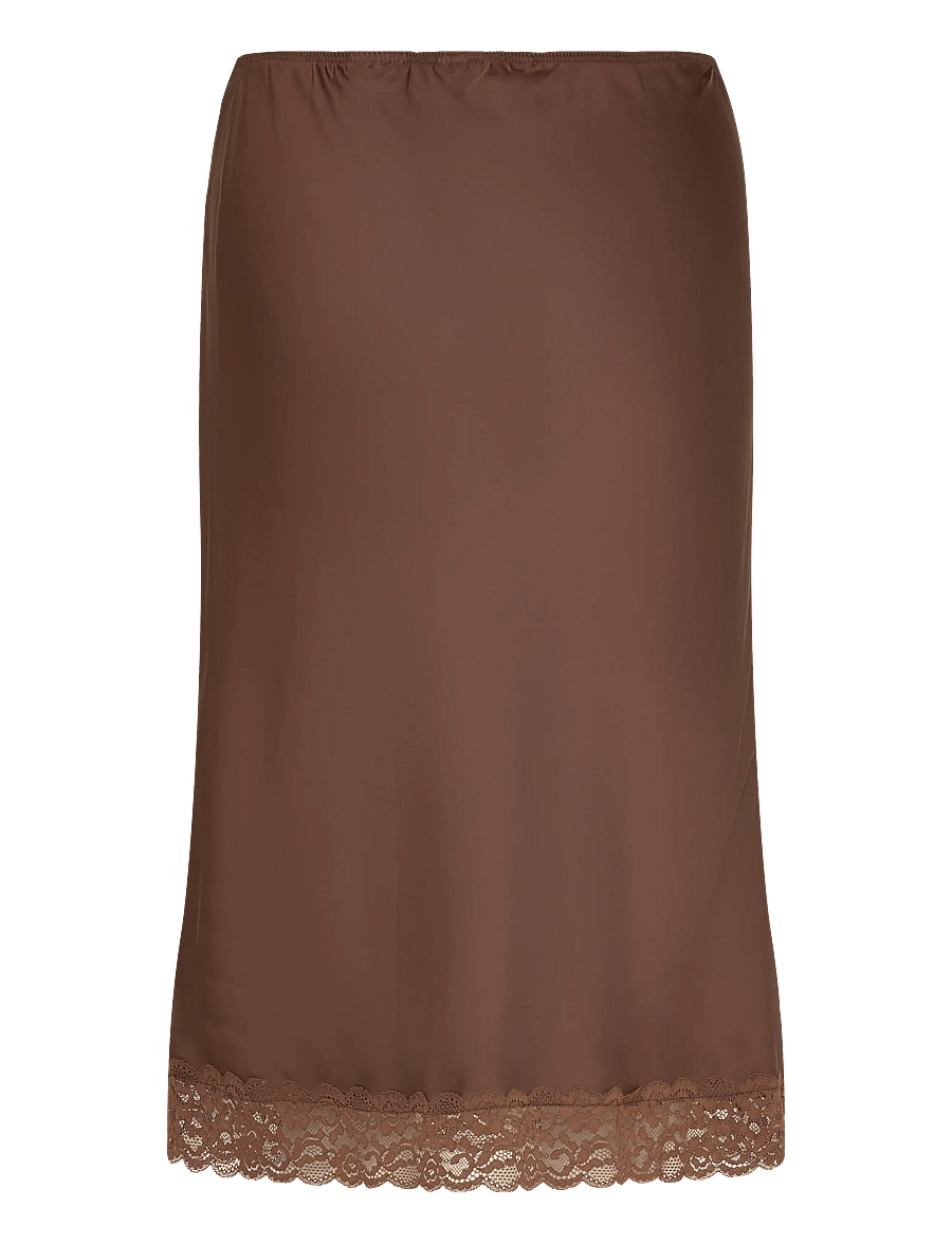 Monki - Satin Lace Midi Skirt - satin skirts - brown dark - 2