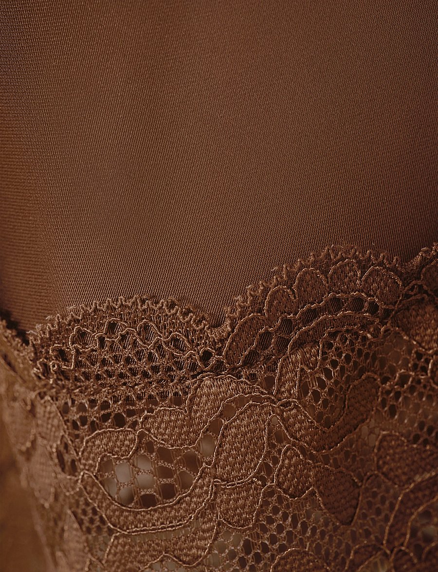 Monki - Satin Lace Midi Skirt - satin skirts - brown dark - 5
