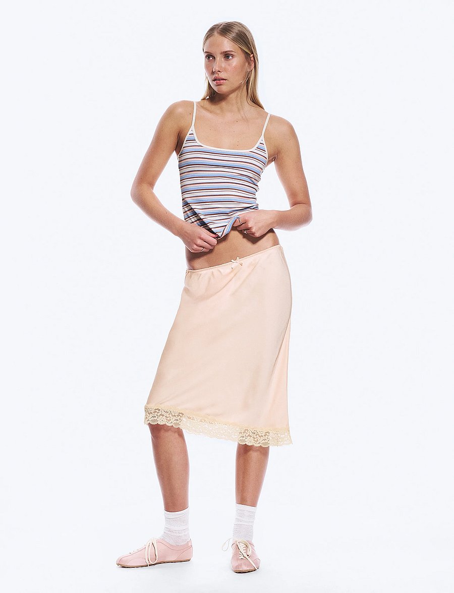 Monki - Satin Lace Mid Skirt - satijnen rokken - orange dusty light - 0