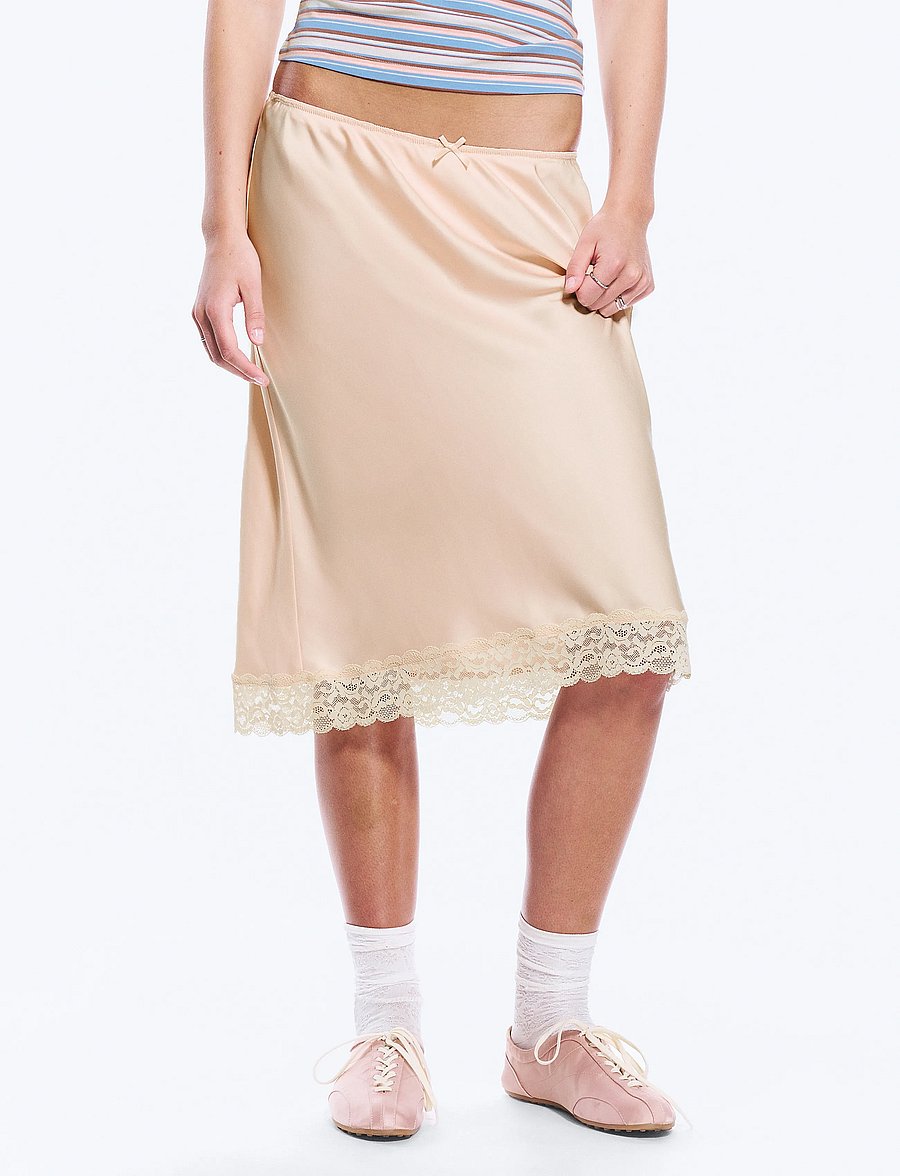 Monki - Satin Lace Mid Skirt - satijnen rokken - orange dusty light - 3