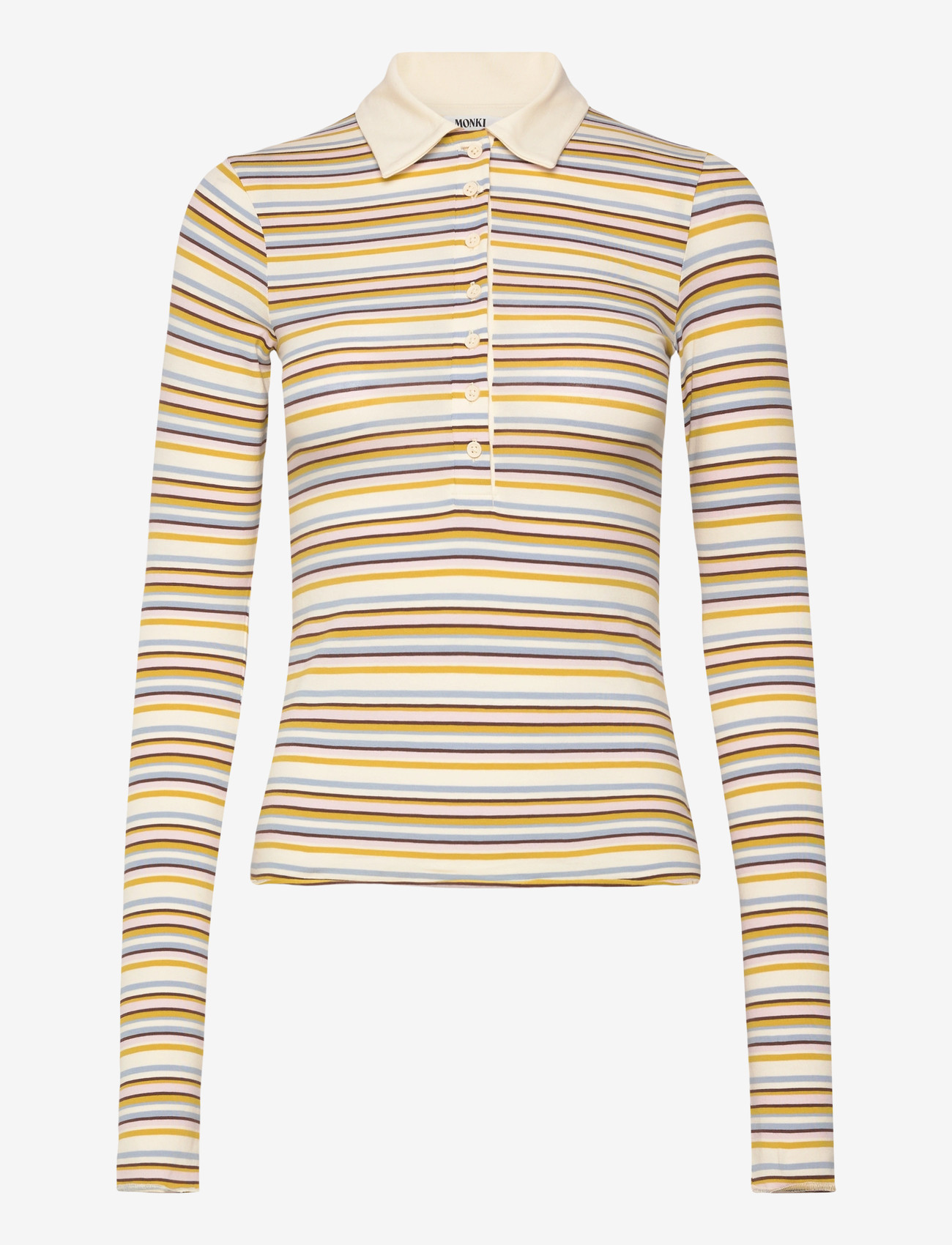 Monki - Long-Sleeved Fitted Polo Shirt - polosärgid - yellow dusty light - 0