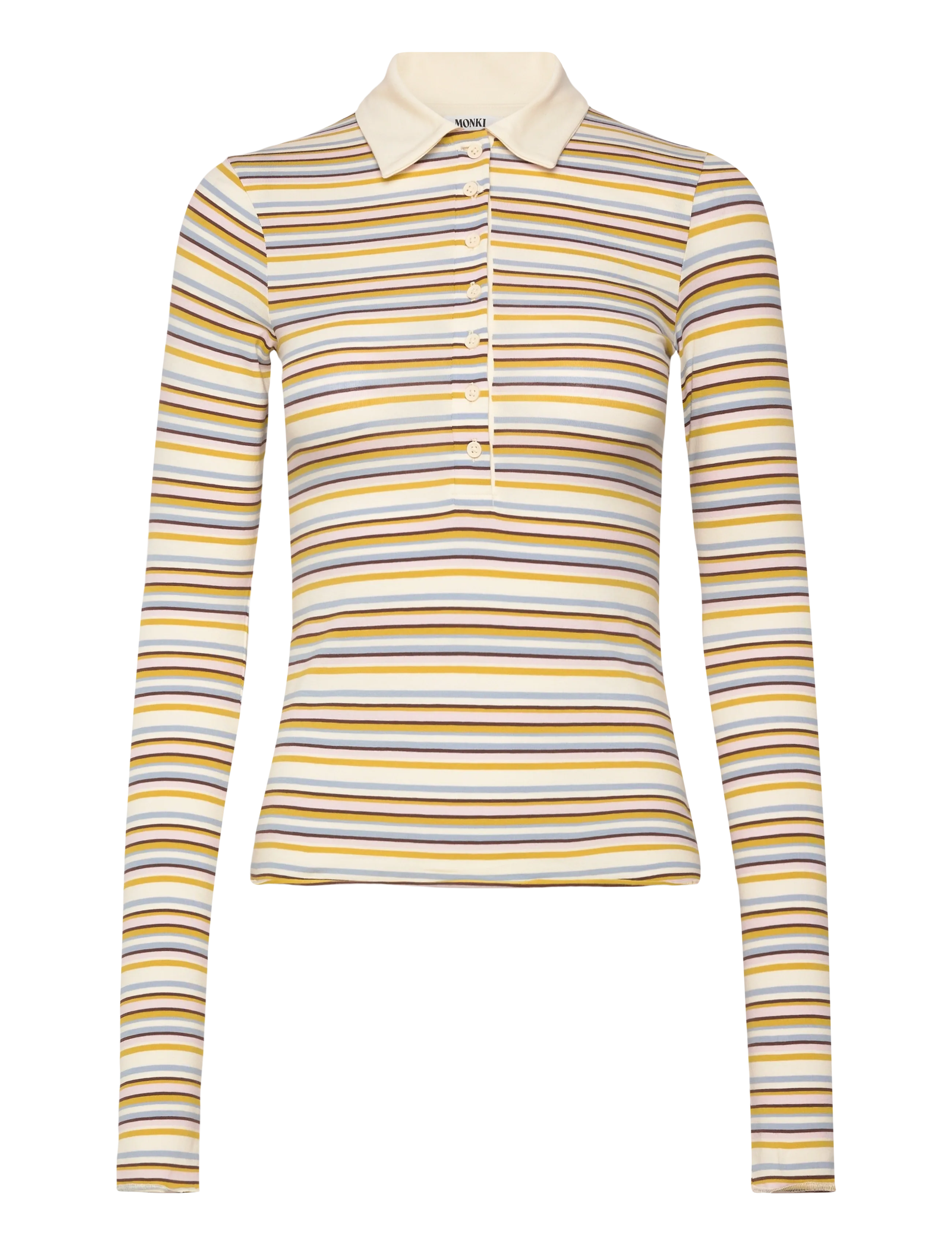 Monki Long-Sleeved Fitted Polo Shirt - Tøj - YELLOW DUSTY LIGHT / multi