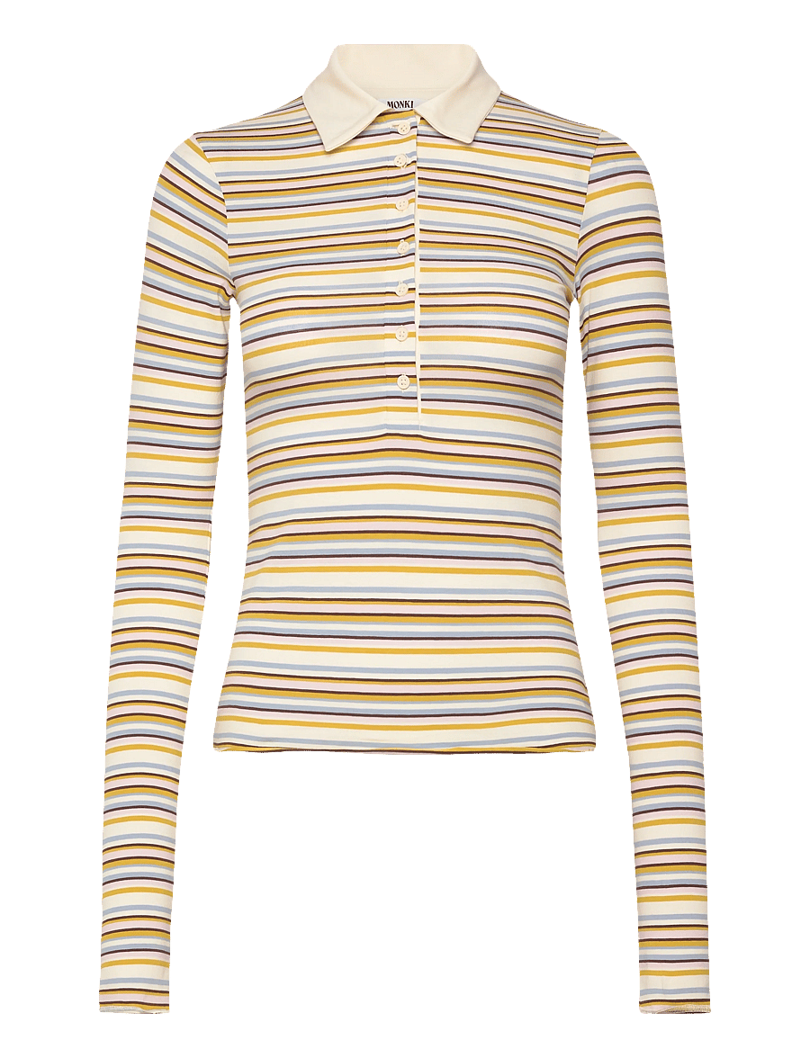 Monki - Long-Sleeved Fitted Polo Shirt - poloshirts - yellow dusty light - 0