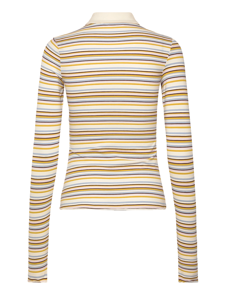 Monki - Long-Sleeved Fitted Polo Shirt - poloshirts - yellow dusty light - 1