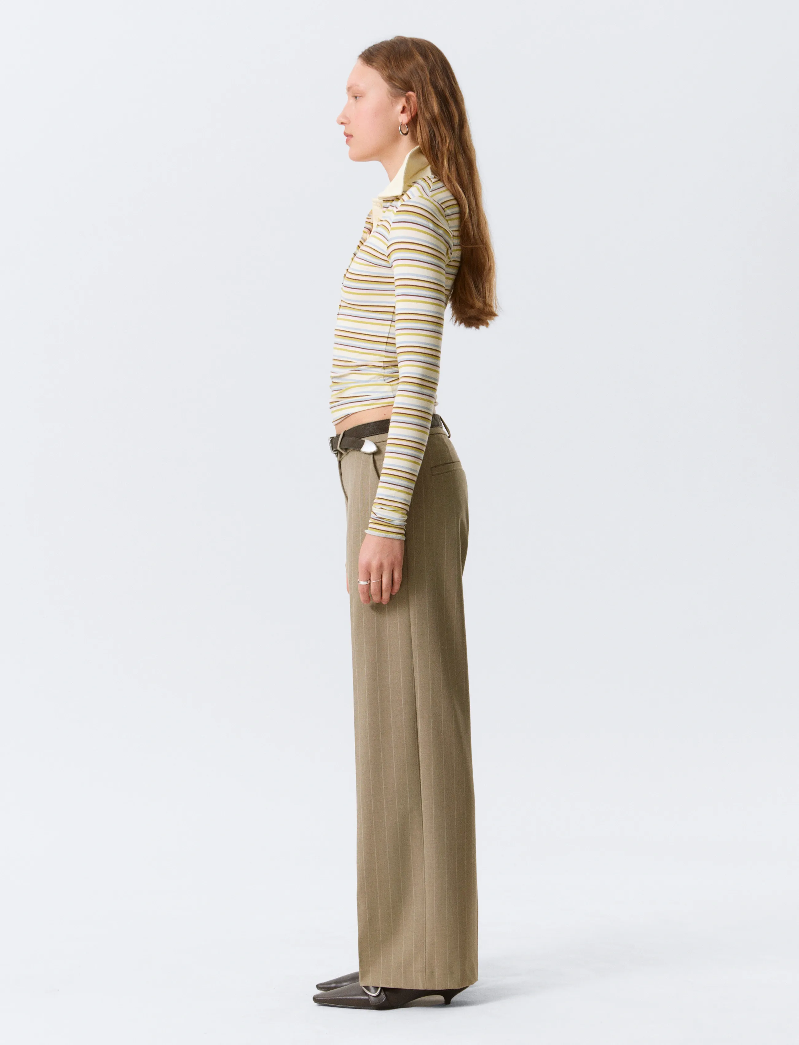 Monki - Long-Sleeved Fitted Polo Shirt - polosärgid - yellow dusty light - 3
