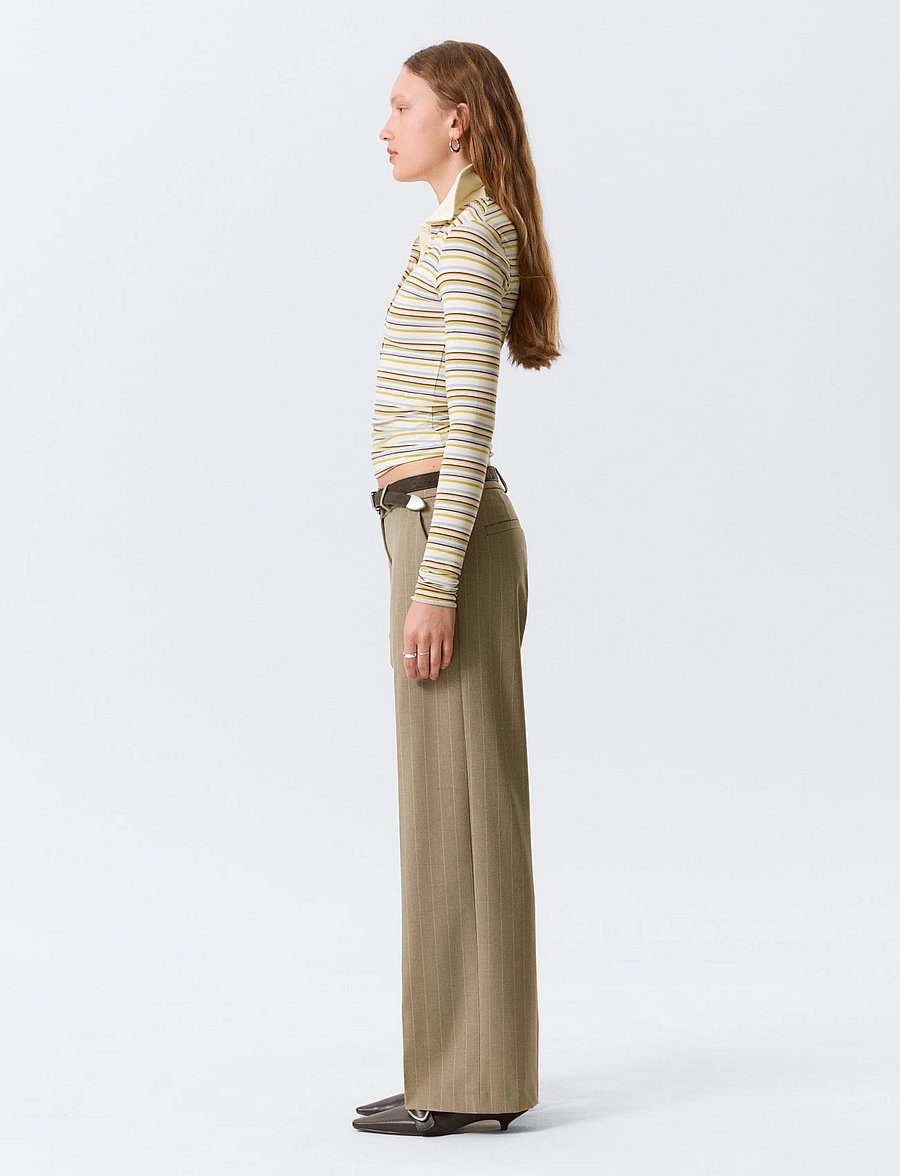 Monki - Long-Sleeved Fitted Polo Shirt - poloshirts - yellow dusty light - 3