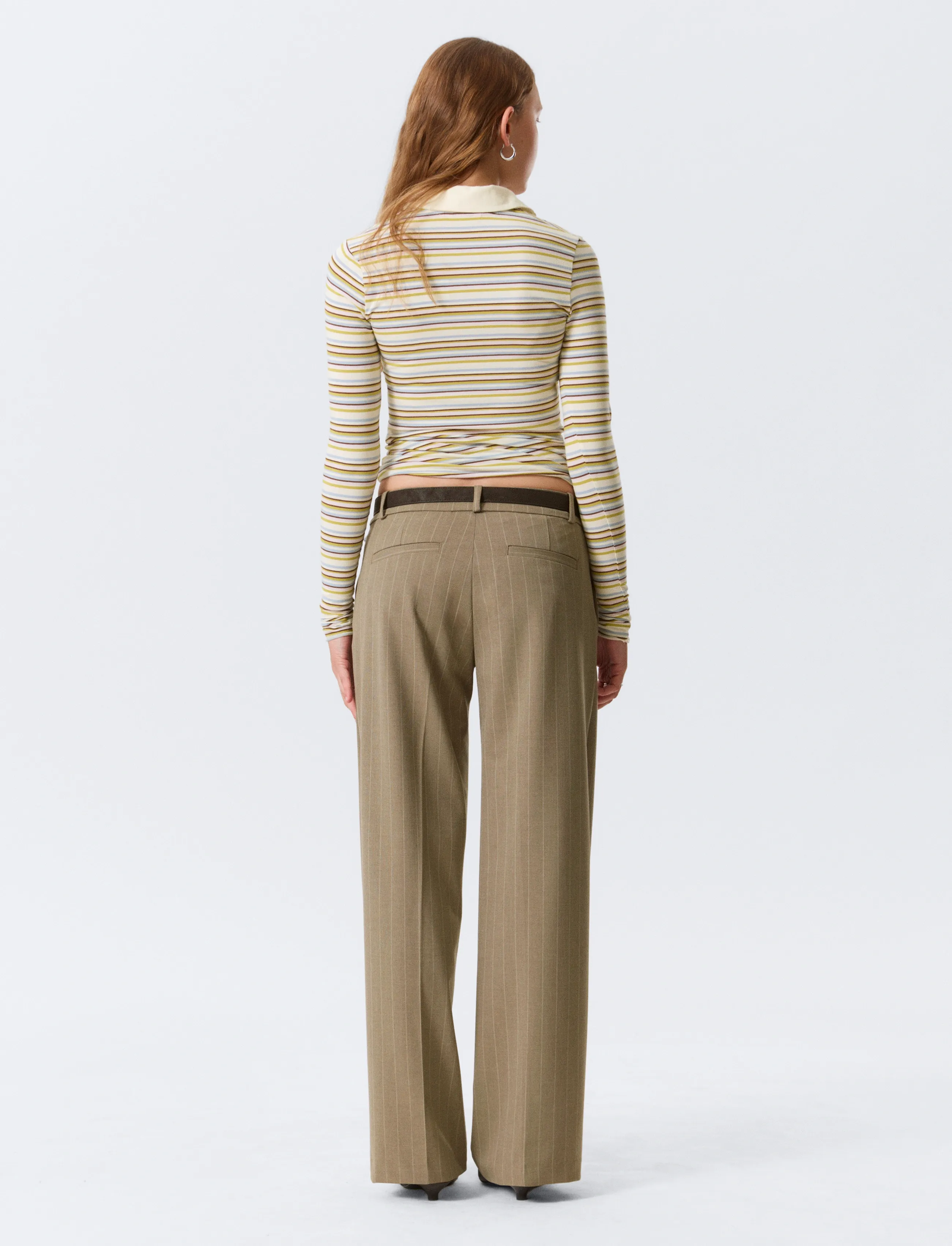 Monki - Long-Sleeved Fitted Polo Shirt - polosärgid - yellow dusty light - 4