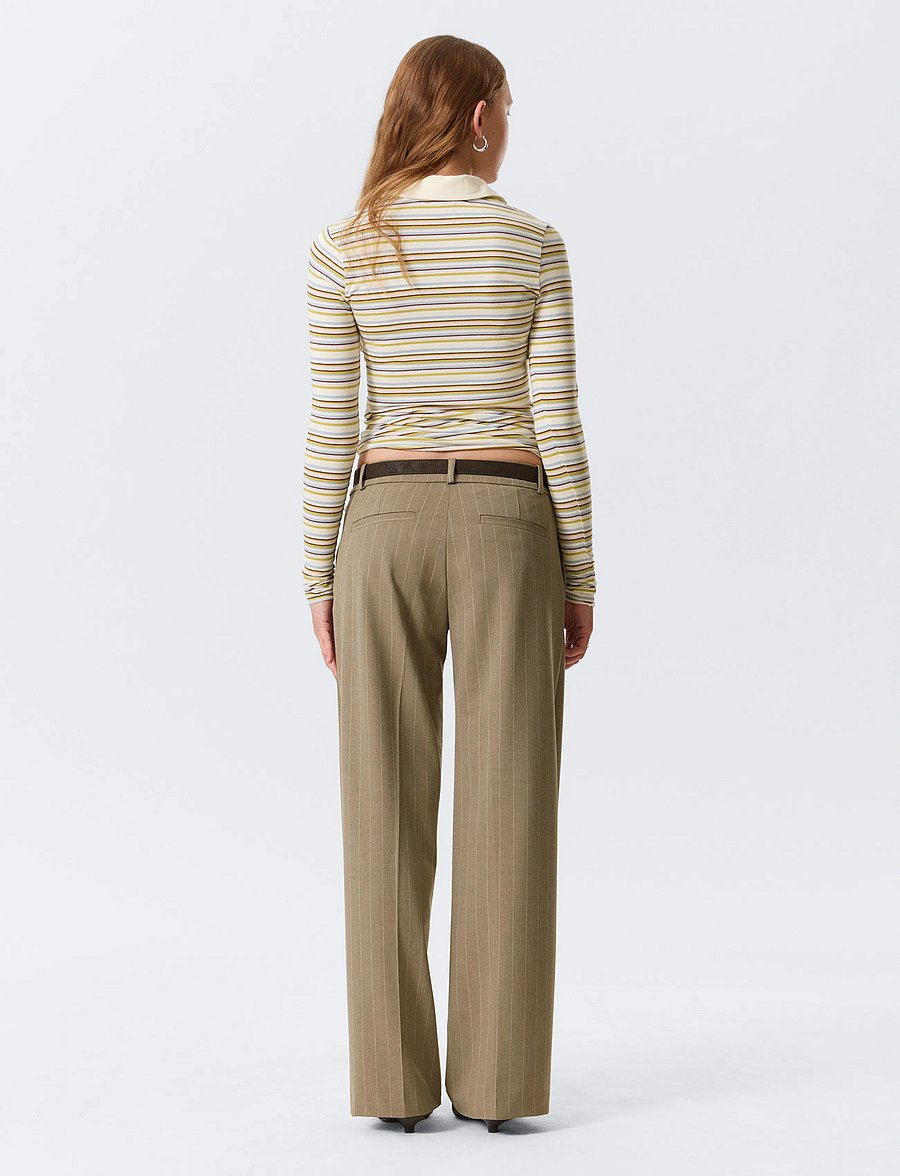 Monki - Long-Sleeved Fitted Polo Shirt - poloshirts - yellow dusty light - 4