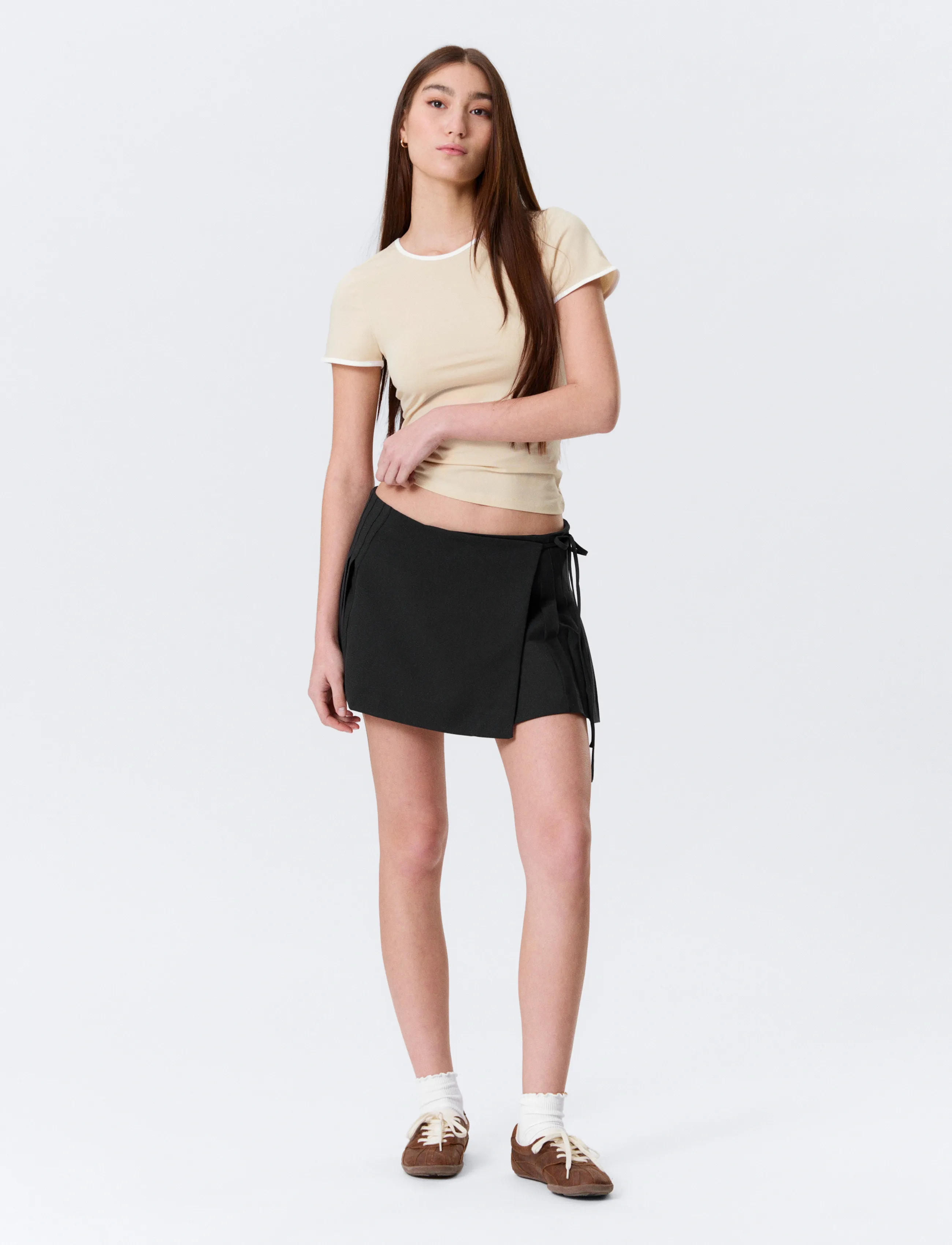 Monki Lace wrap skirt - Short skirts - BLACK DARK / black