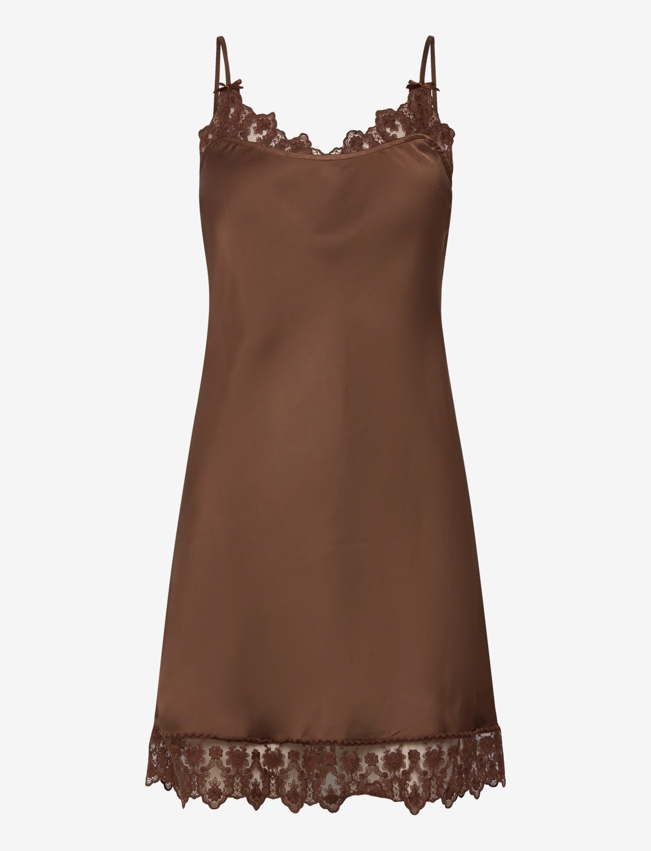 Monki - Slip Satin Lace Dress - slip dresses - brown dark - 0