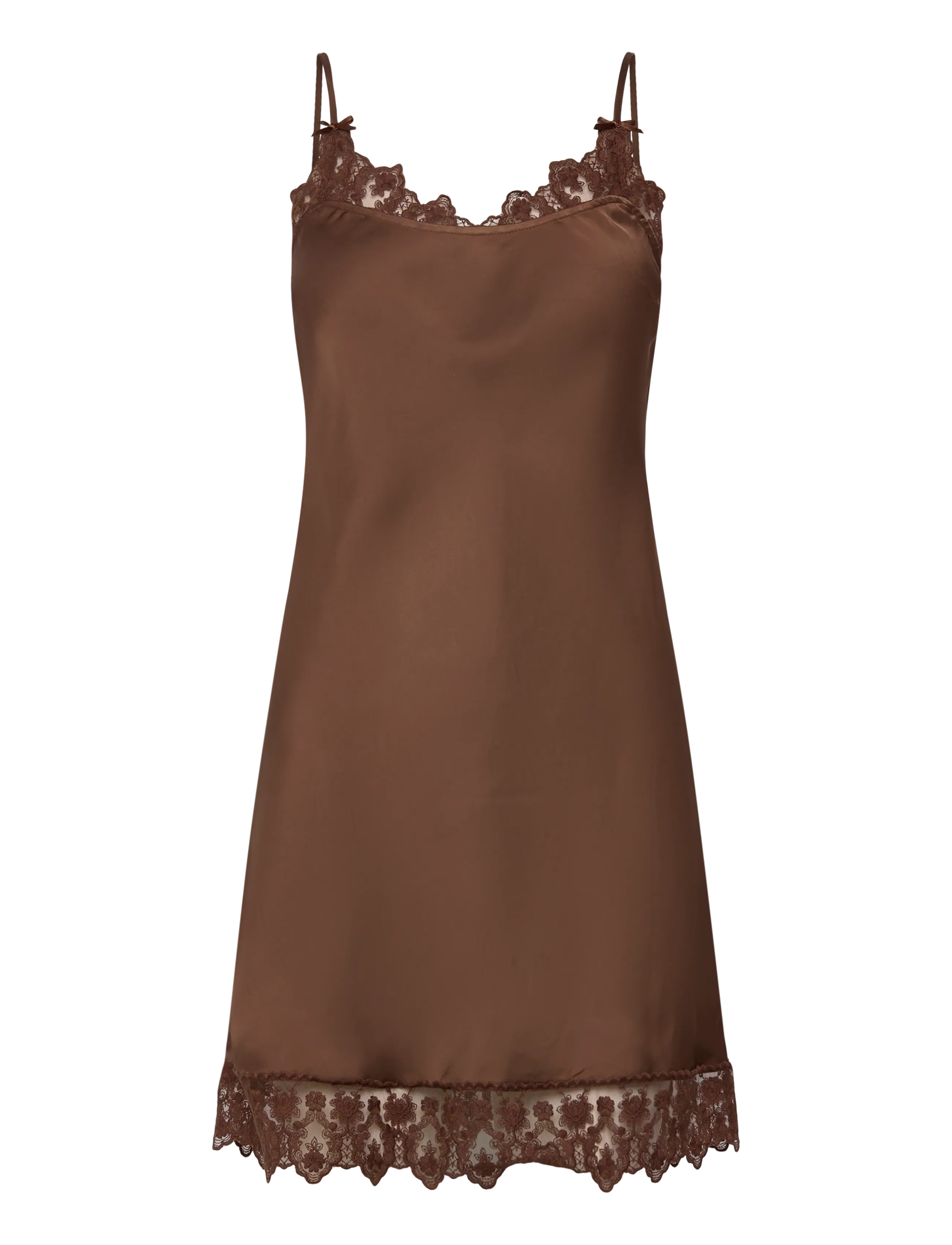 Monki Slip Satin Lace Dress - Kjoler - BROWN DARK / brown