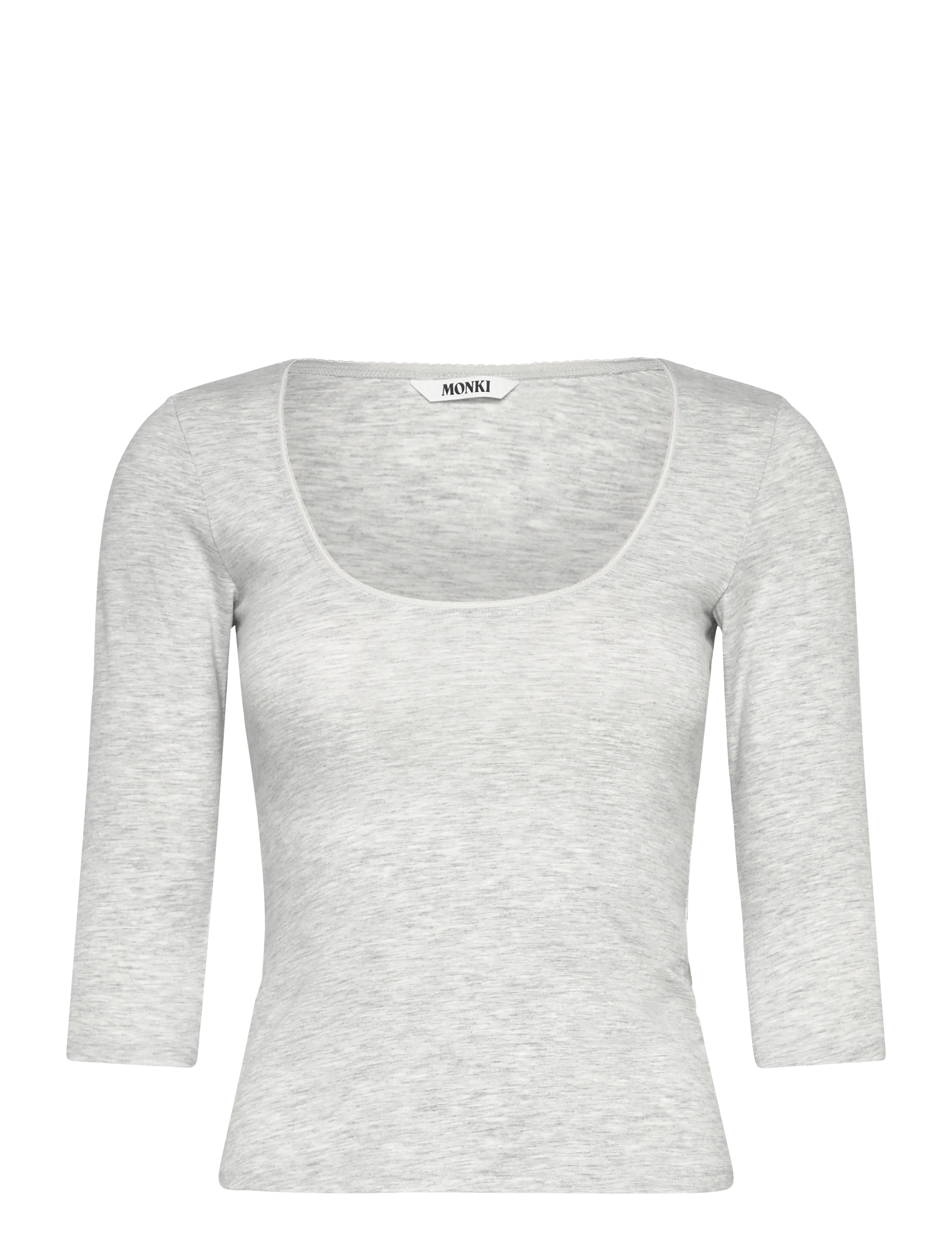 Monki 3/4 Sleeve Top, Kvinder, 3/4 Ærmet Scoop Hals Top, Grå, Str: M