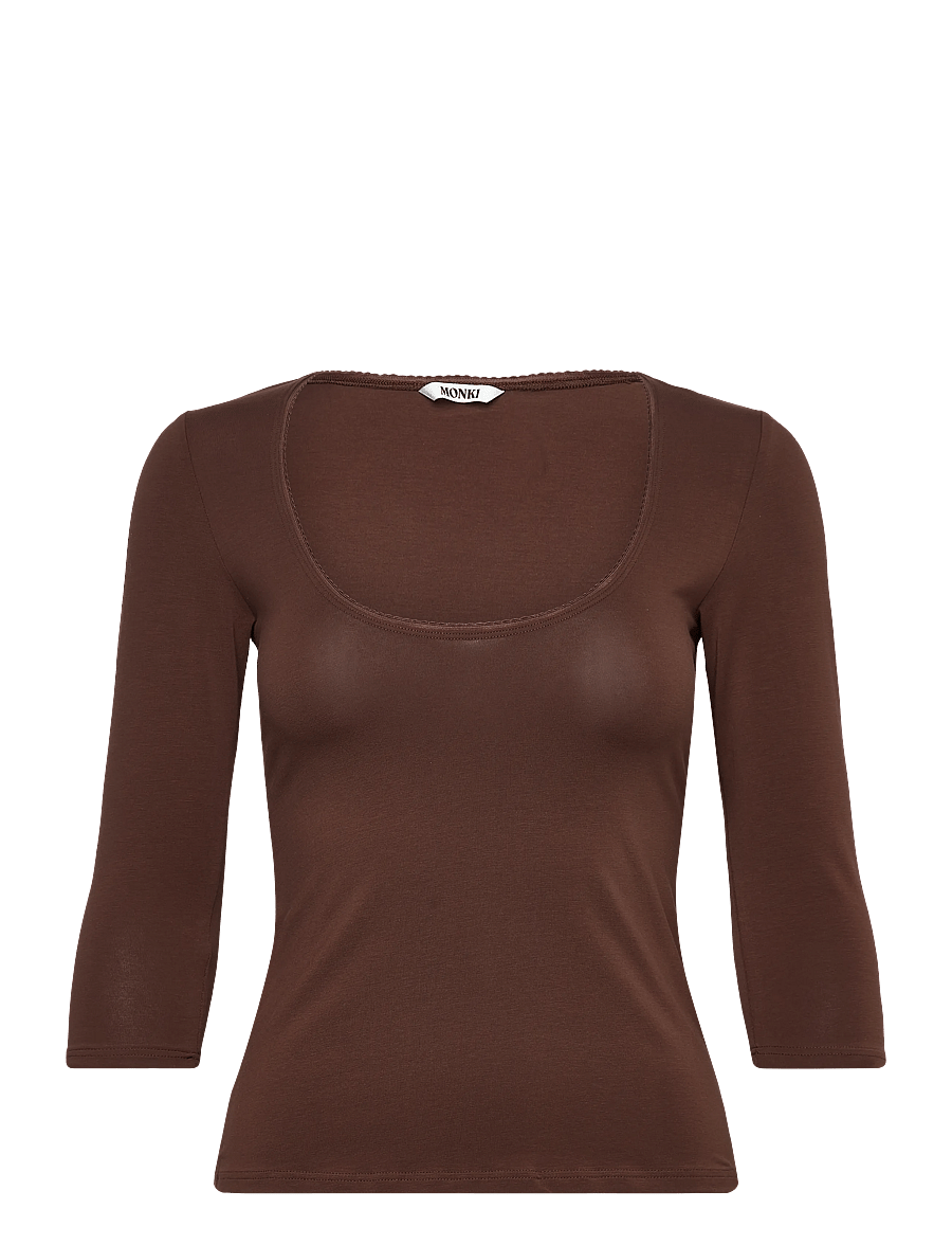 Monki - 3/4 Sleeve Top - pikkade varrukatega topid - brown dark - 0