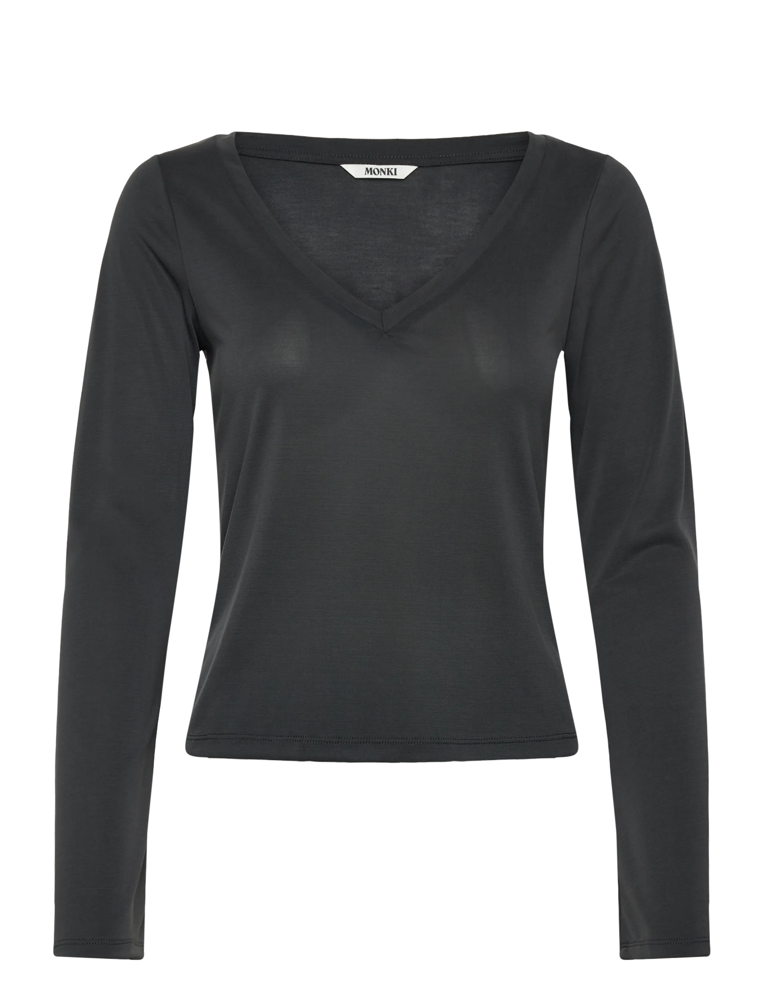 Monki Long-Sleeved V-neck Top - Modetrends - BLACK DARK / black