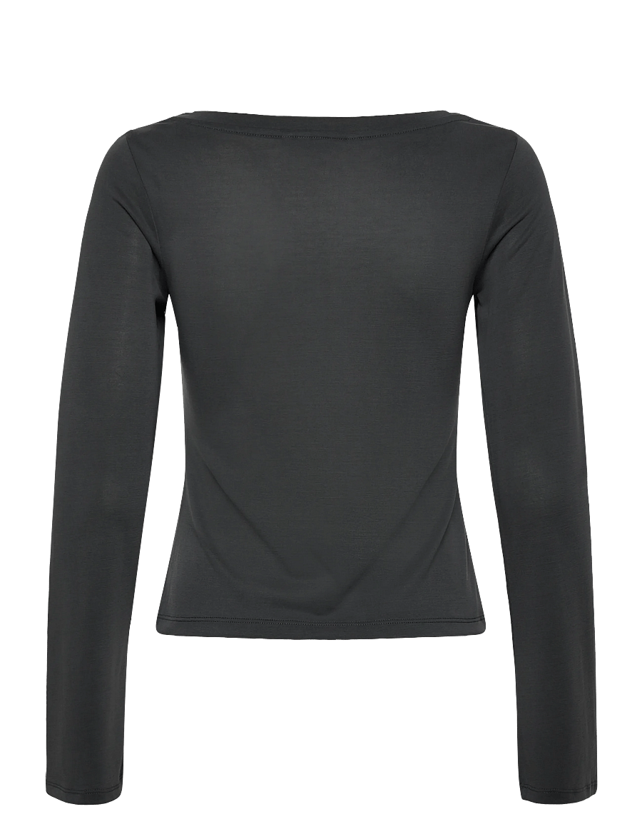 Monki - Long-Sleeved V-neck Top - langærmede toppe - black dark - 1