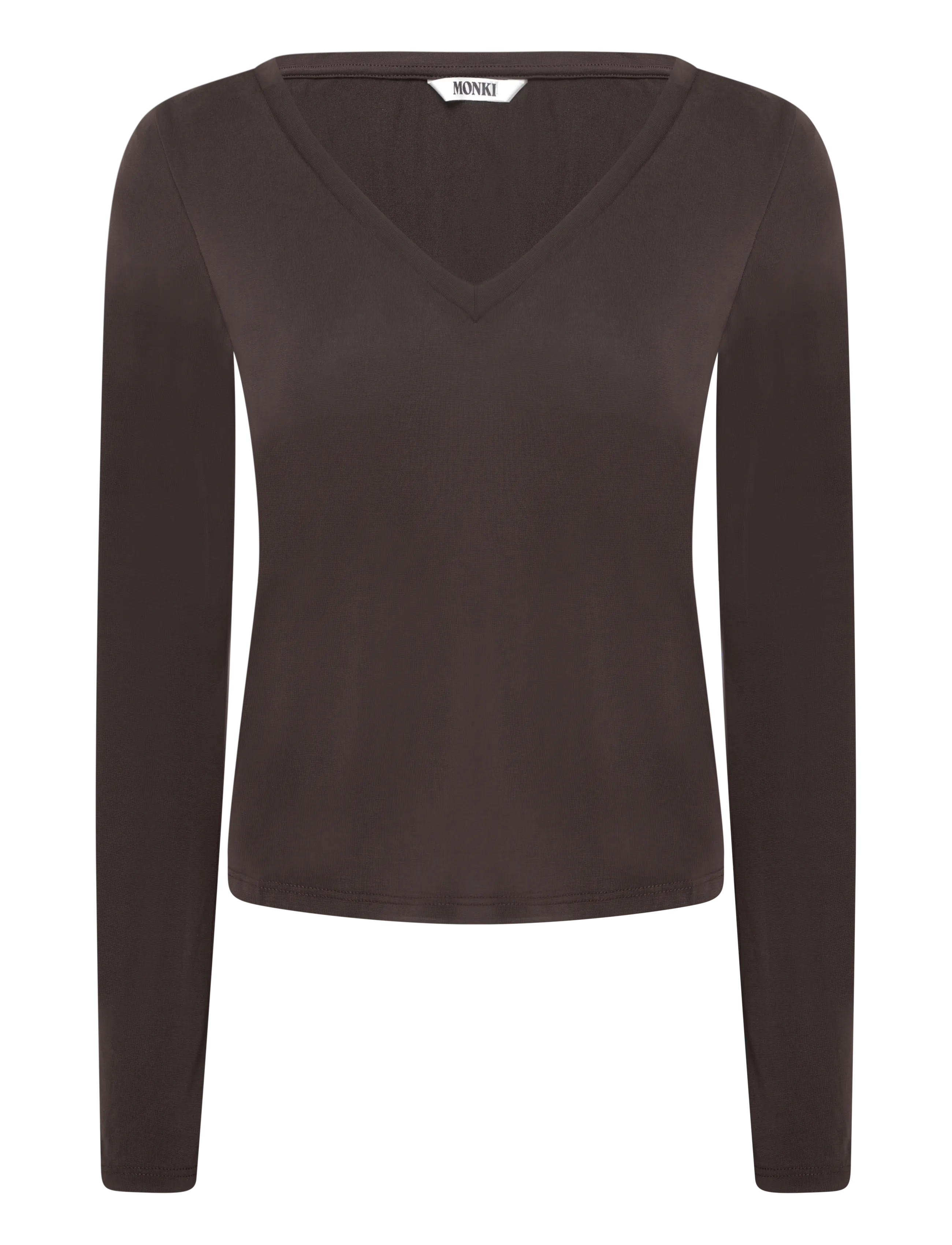 Monki Long-Sleeved V-neck Top - Monki - BROWN DARK / brown