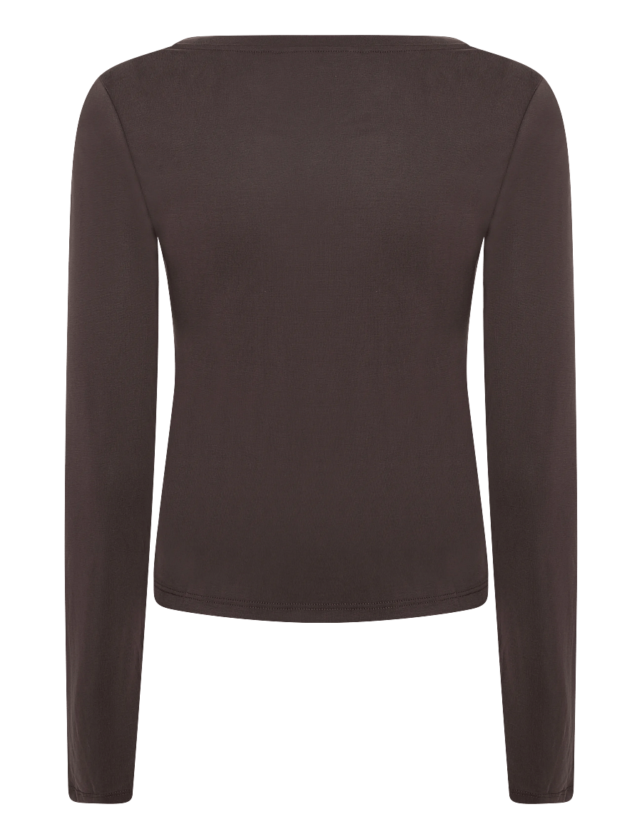Monki - Long-Sleeved V-neck Top - long-sleeved tops - brown dark - 1