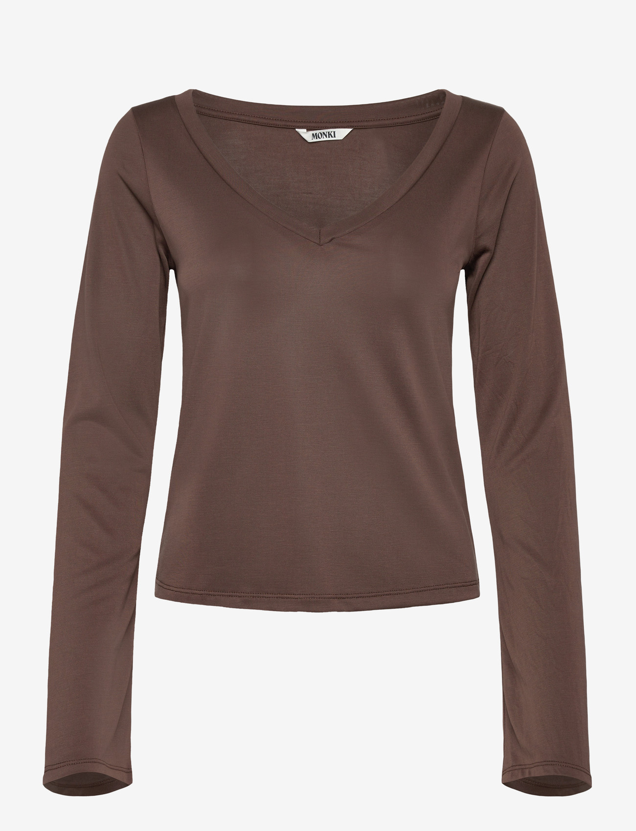 Monki - Long-Sleeved V-neck Top - langærmede toppe - mole dark - 0